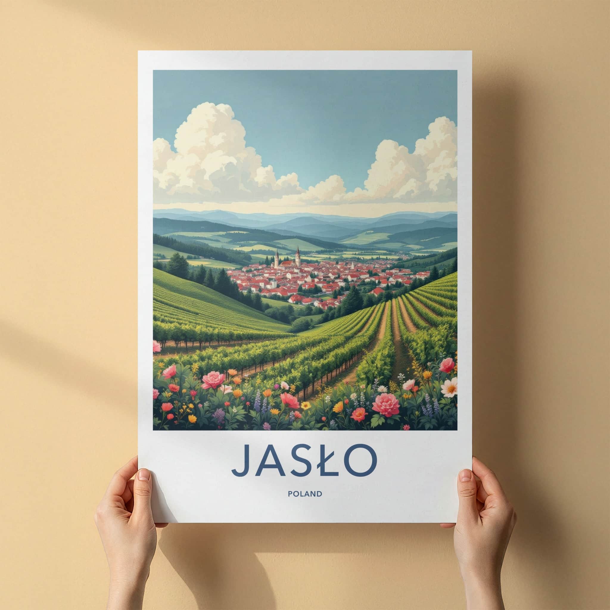 Jaslo Poster - Poland Travel Art - Flowering Vineyard Village Home Decor