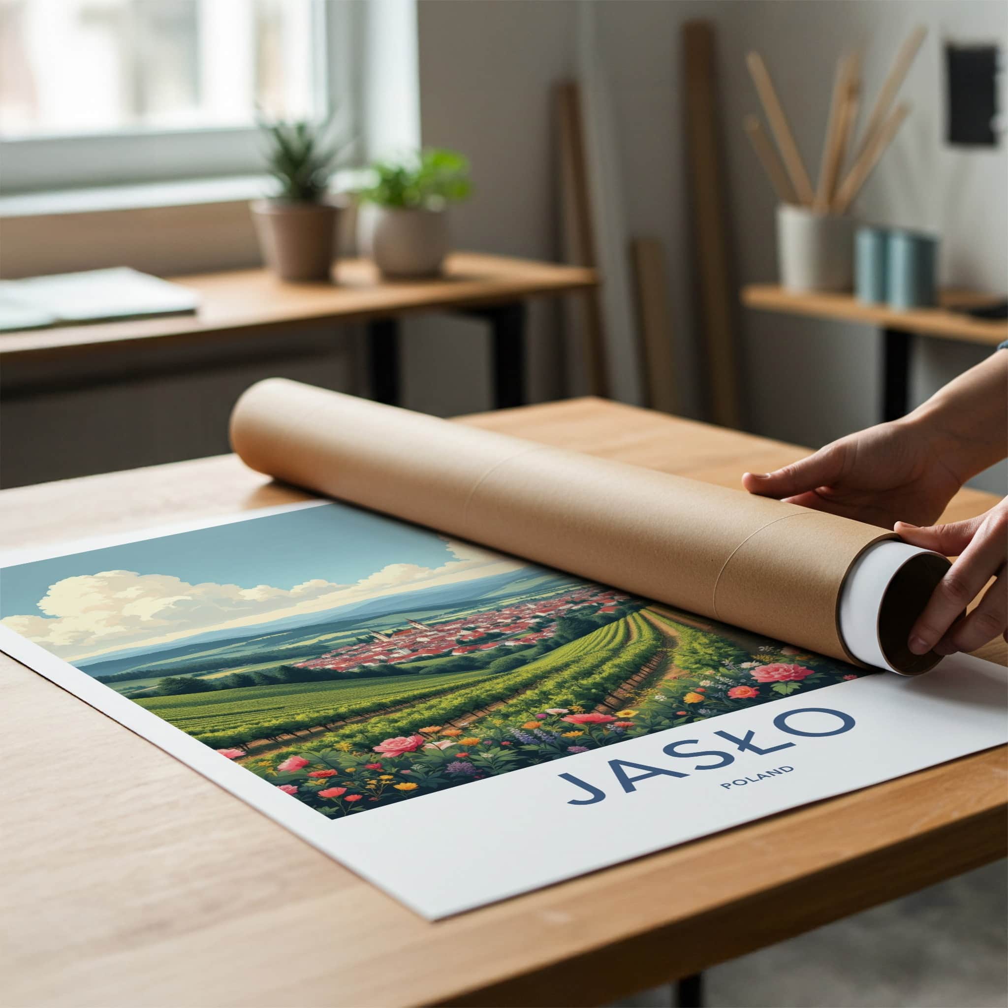 Jaslo Poster - Poland Travel Art - Flowering Vineyard Village Home Decor