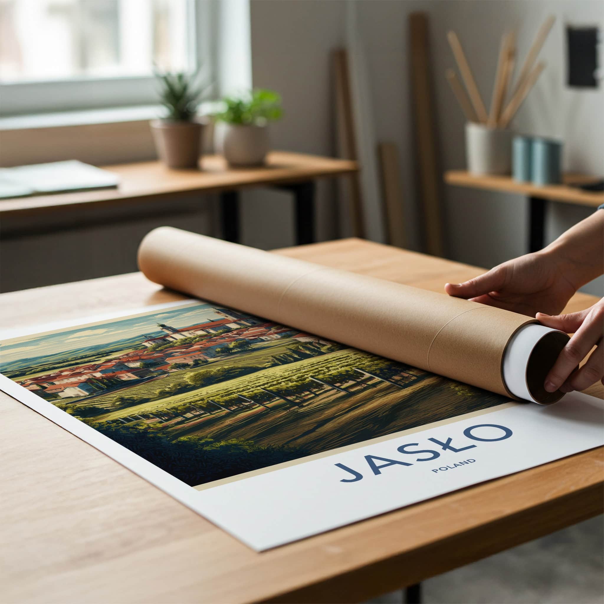 Jaslo Poster - Poland Travel Art - Hilltop Town Vineyards Home Decor