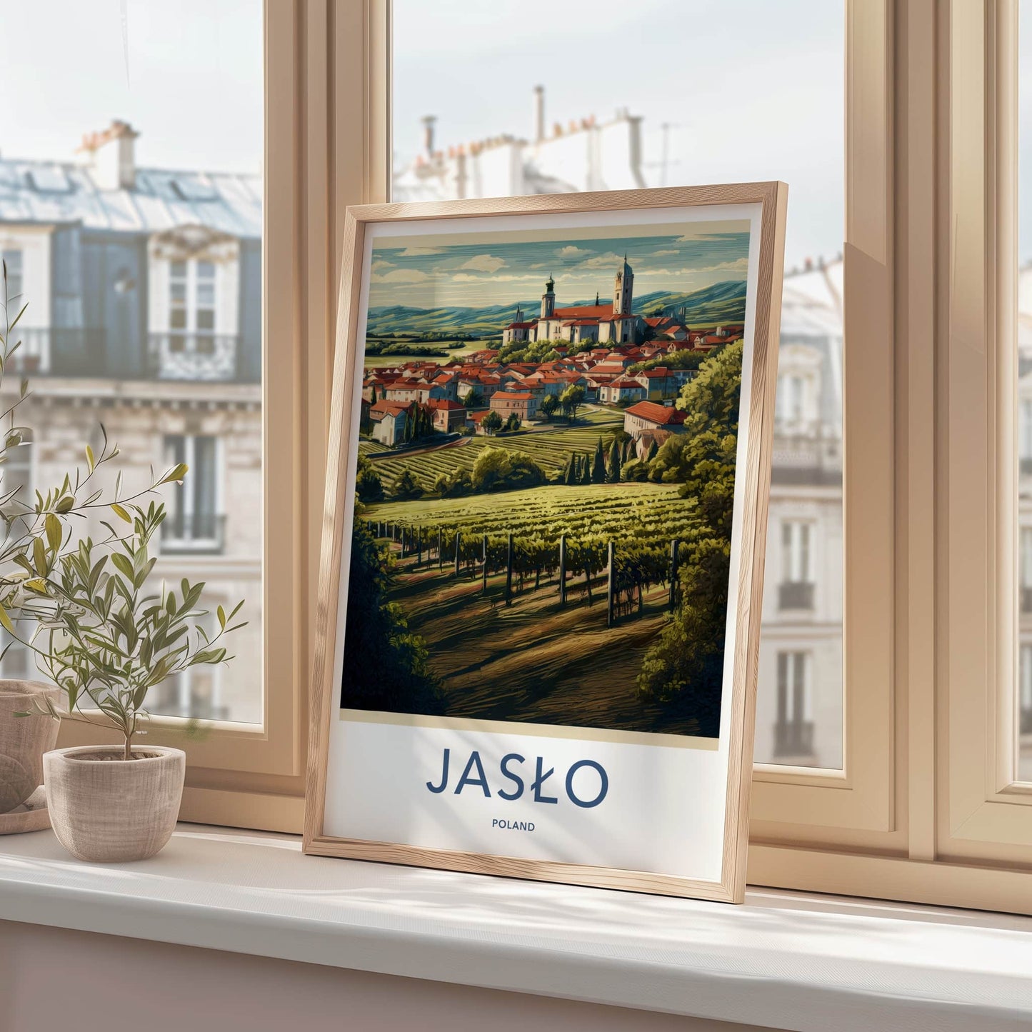 Jaslo Poster - Poland Travel Art - Hilltop Town Vineyards Home Decor
