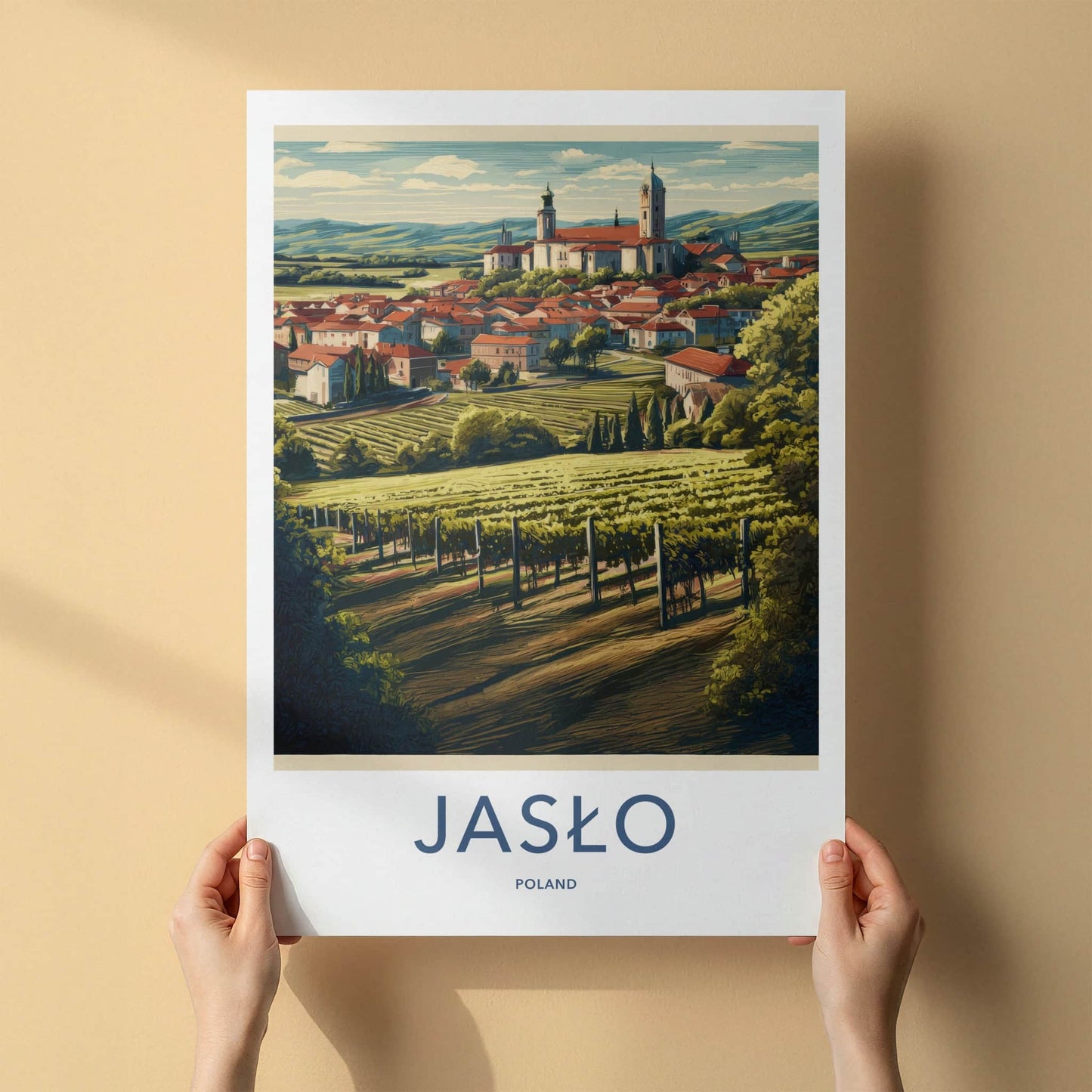 Jaslo Poster - Poland Travel Art - Hilltop Town Vineyards Home Decor