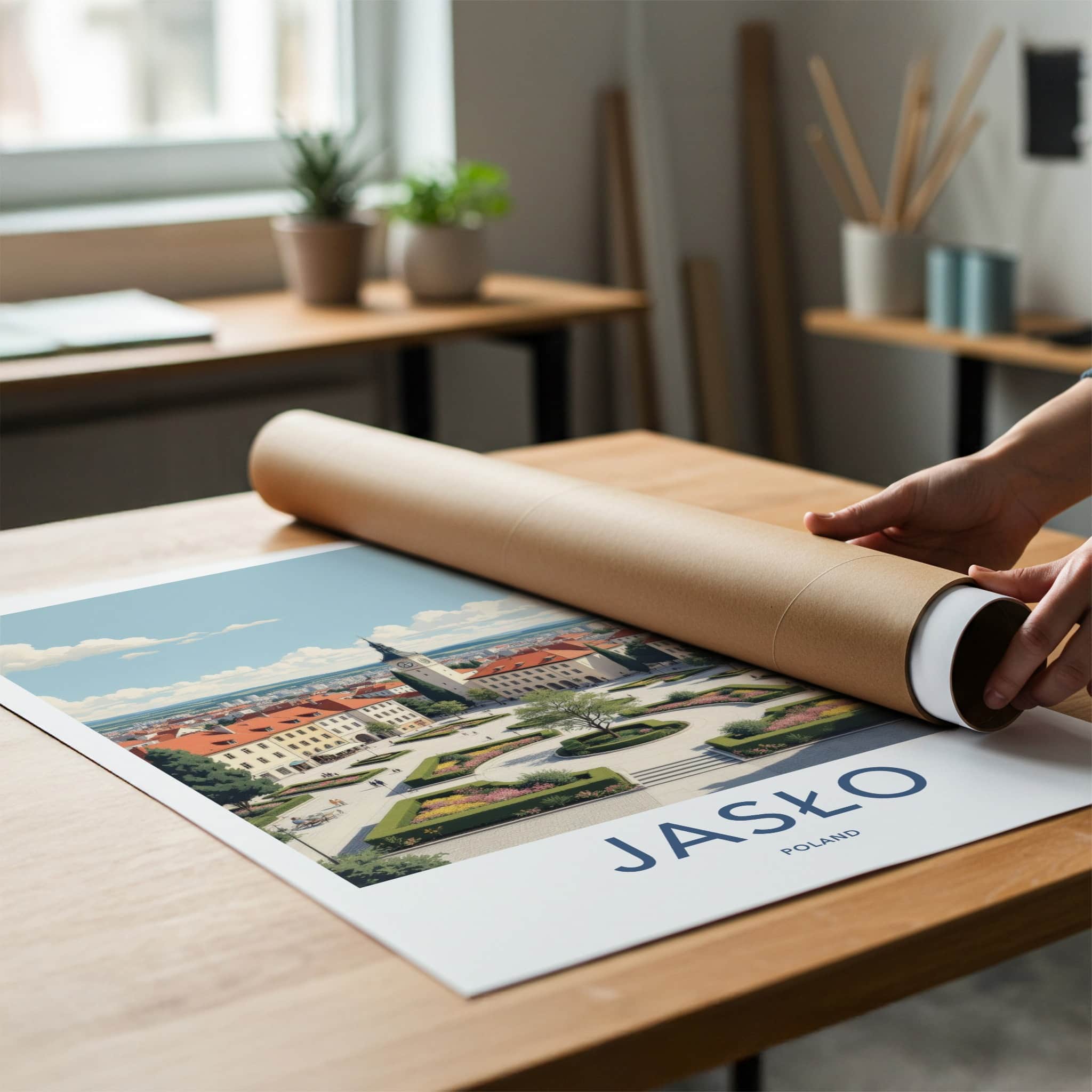 Jaslo Poster - Poland Travel Art - Historic City Square Home Decor