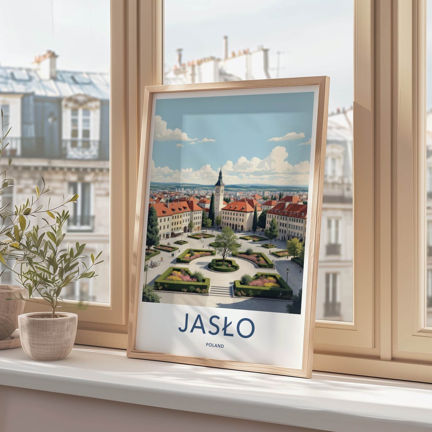 Jaslo Poster - Poland Travel Art - Historic City Square Home Decor