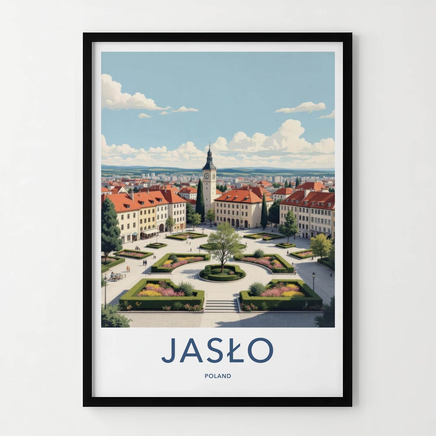 Jaslo Poster - Poland Travel Art - Historic City Square Home Decor