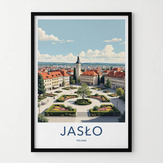 Jaslo Poster - Poland Travel Art - Historic City Square Home Decor