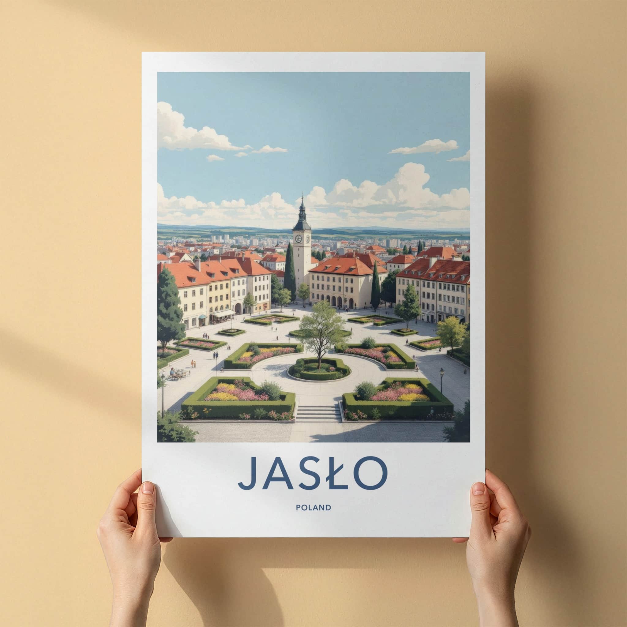 Jaslo Poster - Poland Travel Art - Historic City Square Home Decor