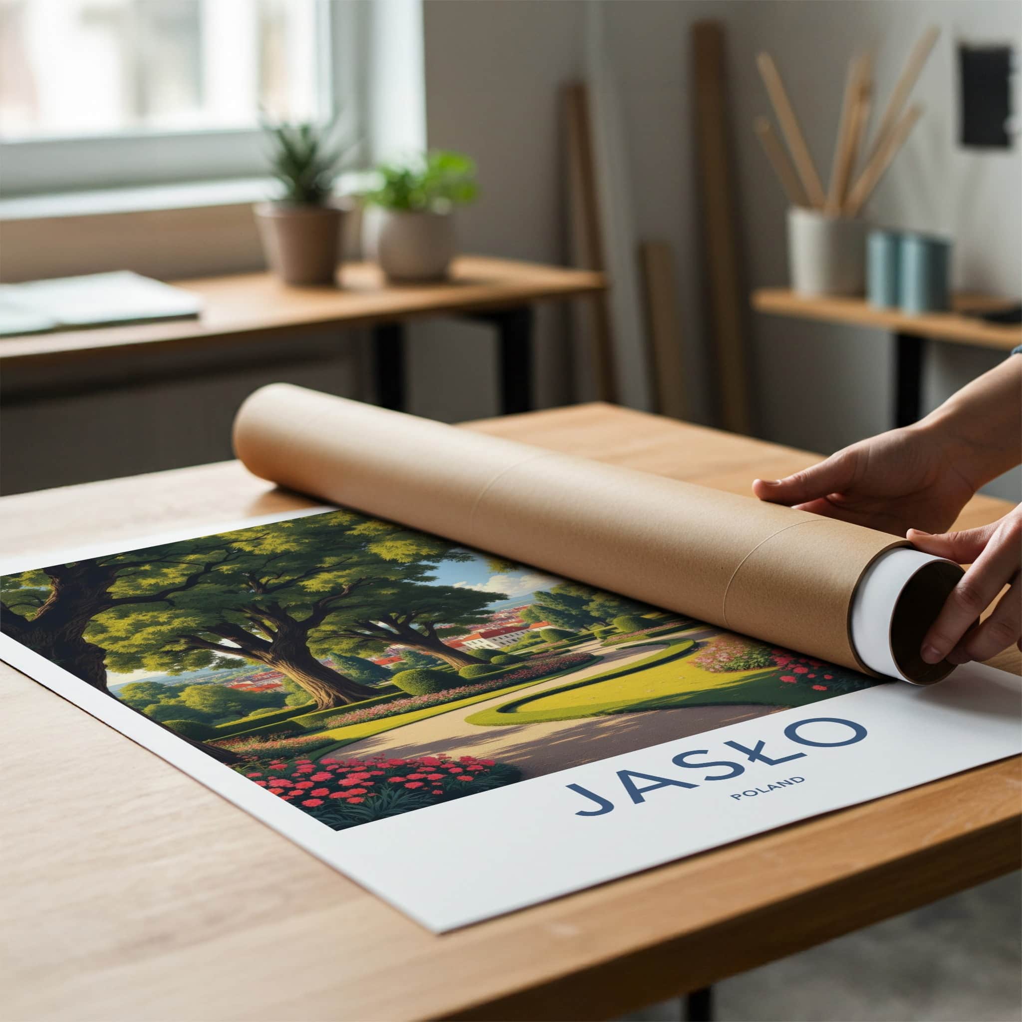 Jaslo Poster - Poland Travel Art - Manicured Garden Pathway Home Decor