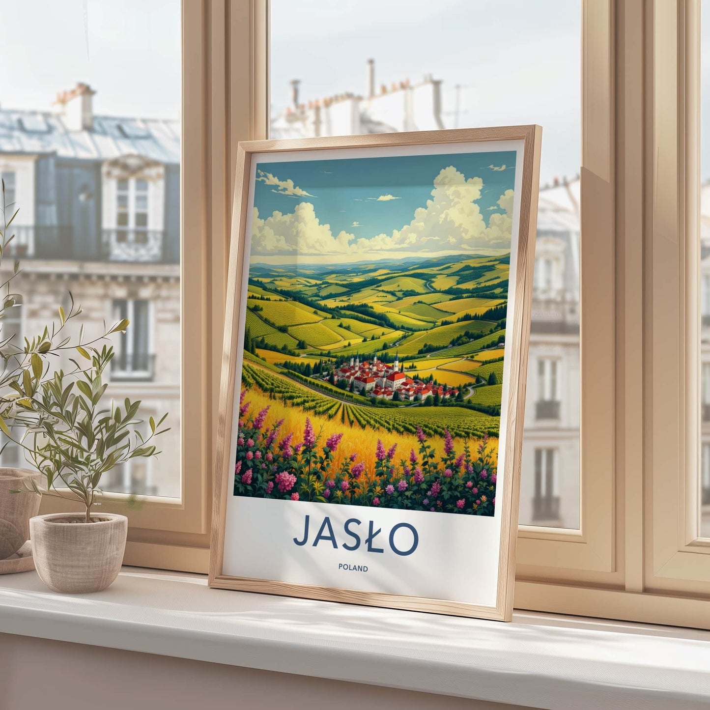 Jaslo Poster - Poland Travel Art - Rolling Fields Village Home Decor
