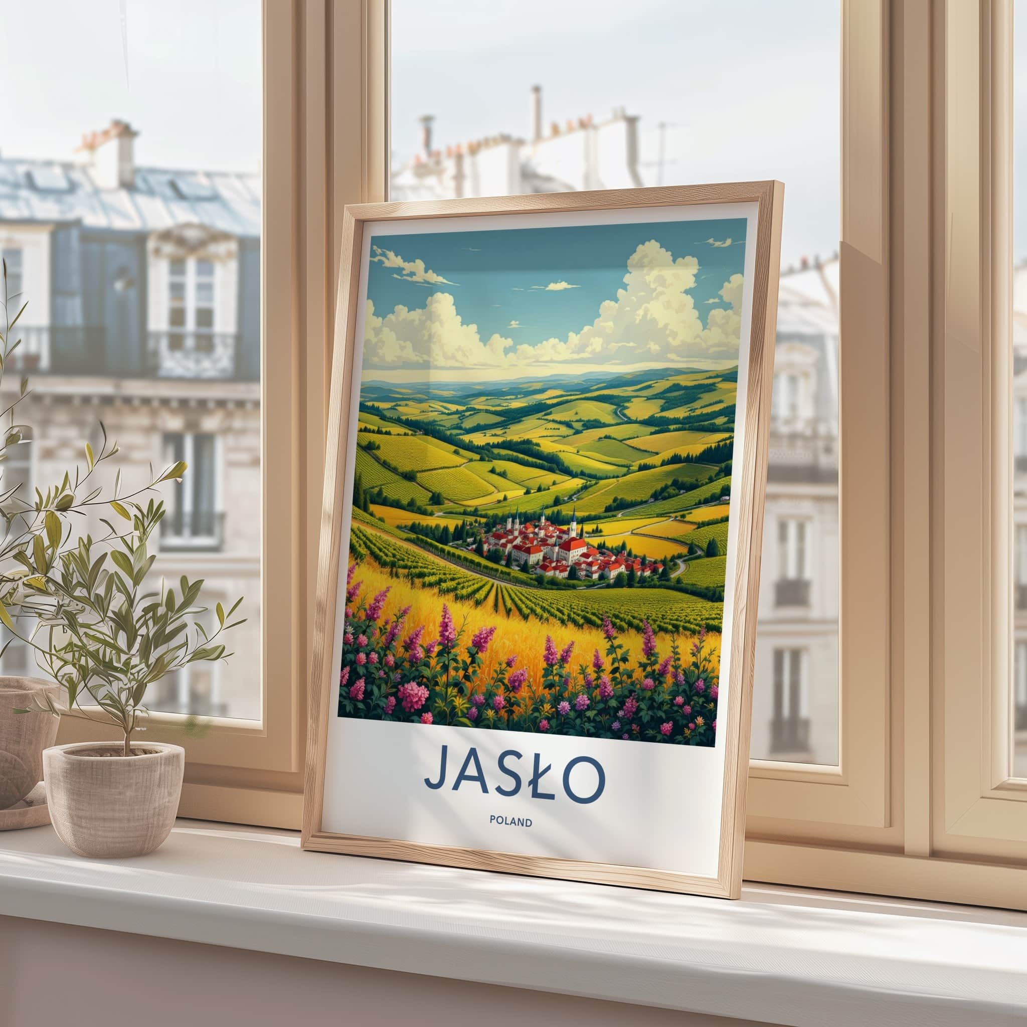 Jaslo Poster - Poland Travel Art - Rolling Fields Village Home Decor