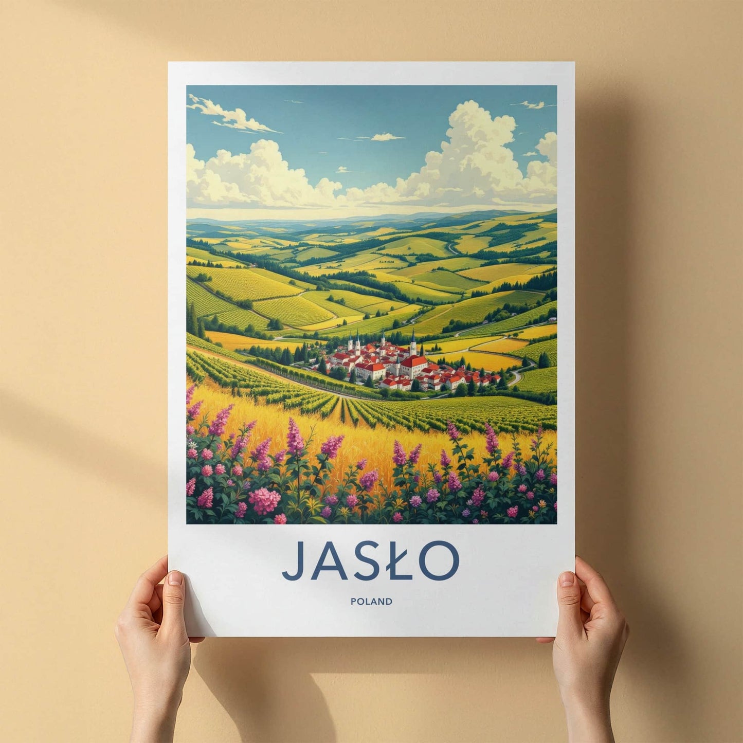 Jaslo Poster - Poland Travel Art - Rolling Fields Village Home Decor