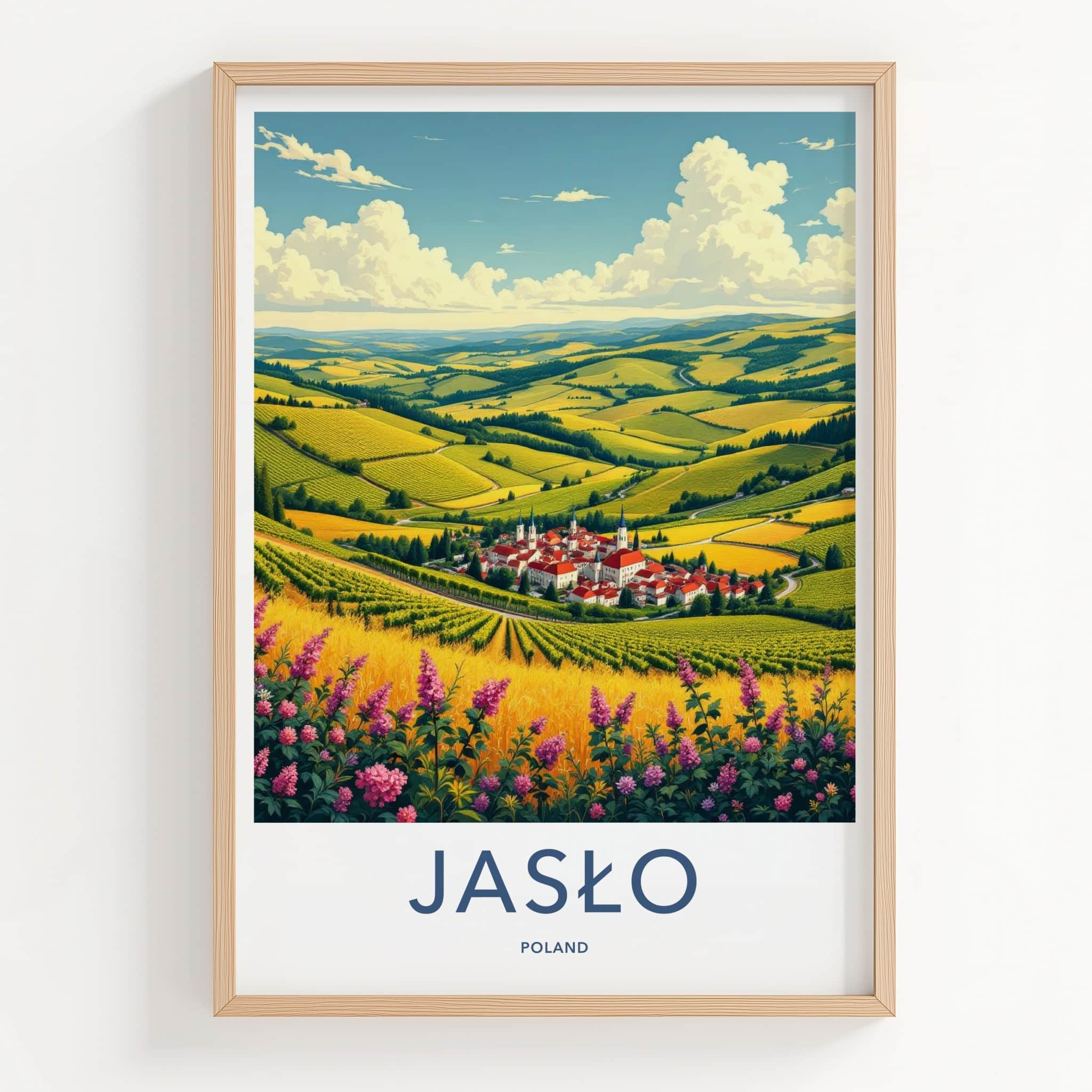 Jaslo Poster - Poland Travel Art - Rolling Fields Village Home Decor