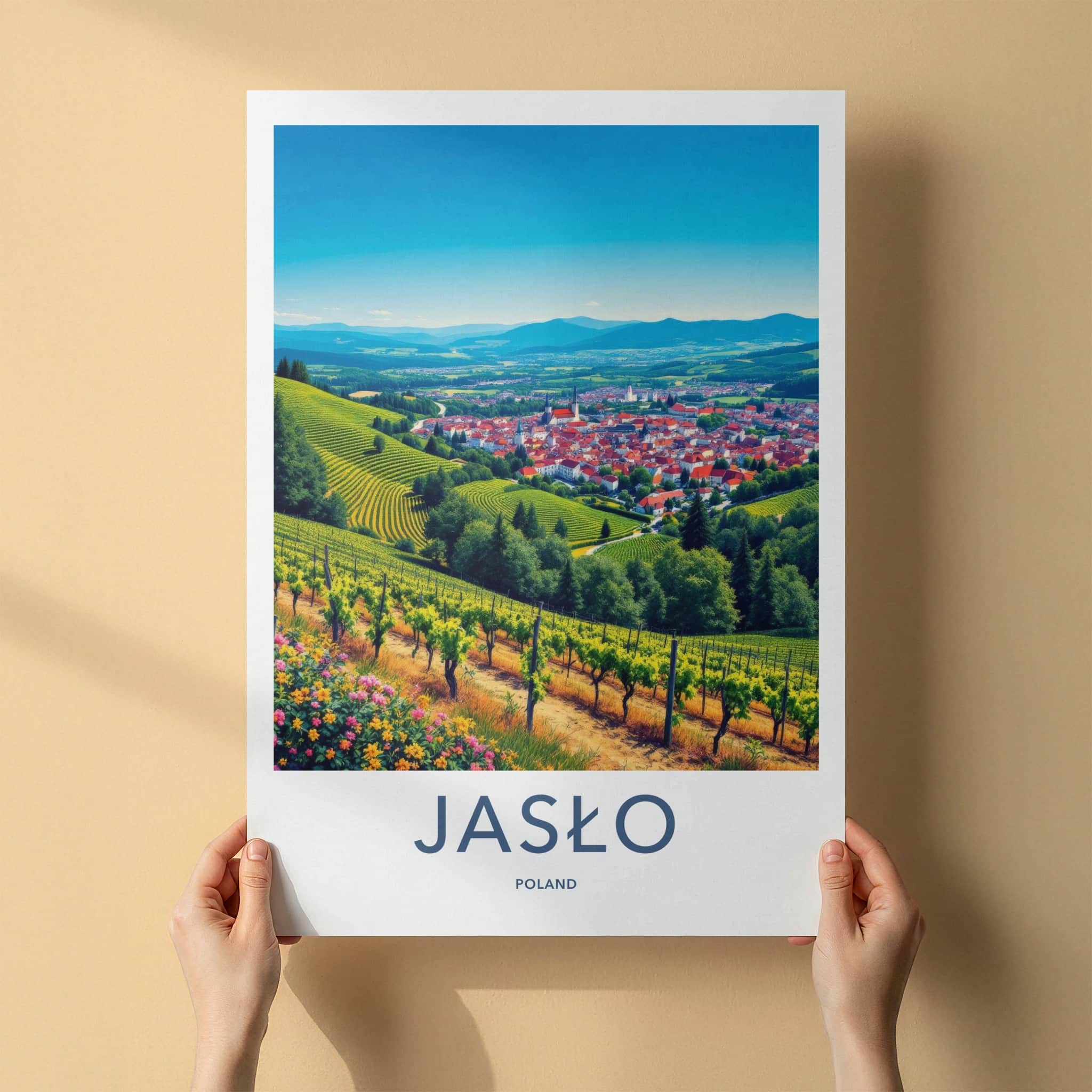 Jaslo Poster - Poland Travel Art - Rolling Vineyard Town Home Decor