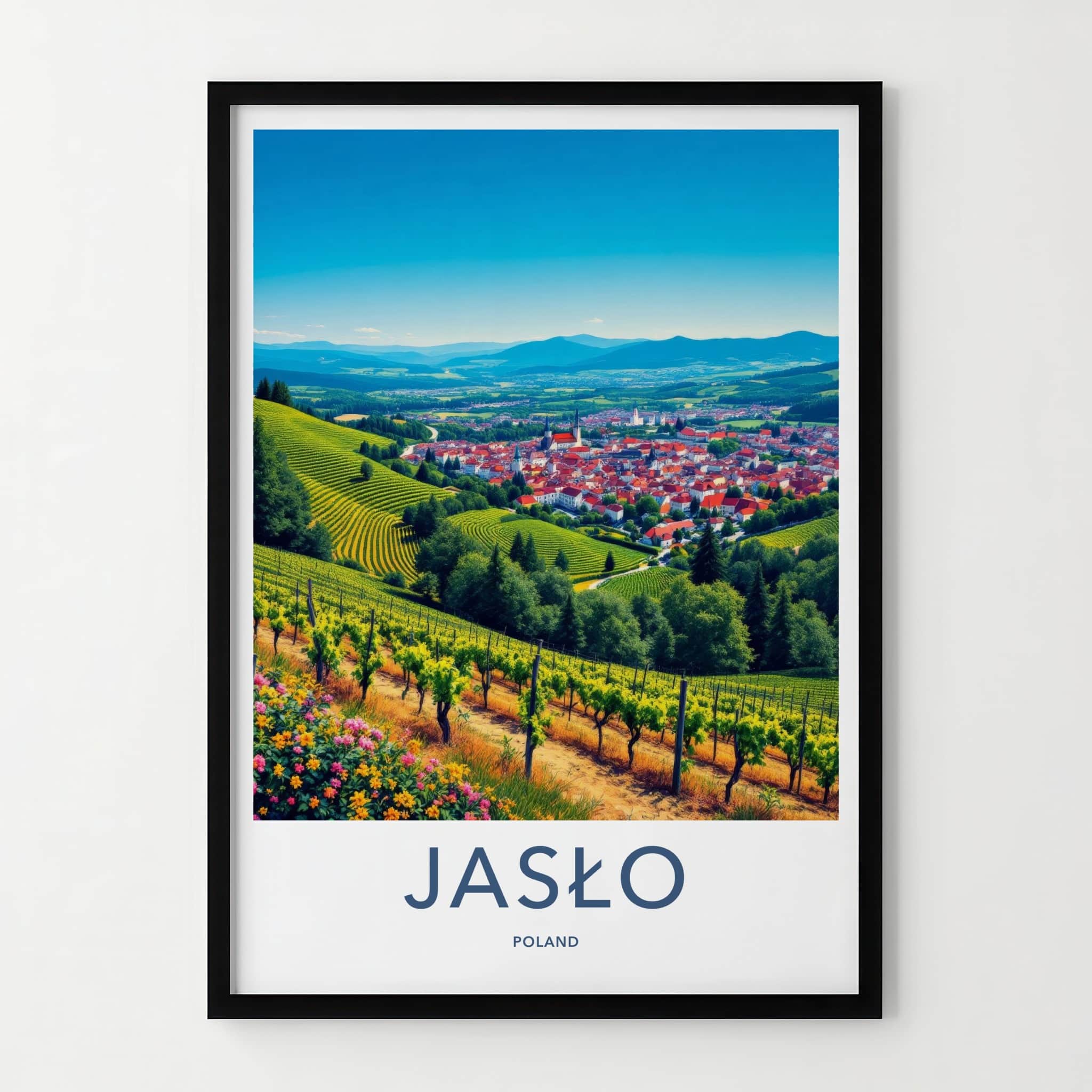 Jaslo Poster - Poland Travel Art - Rolling Vineyard Town Home Decor