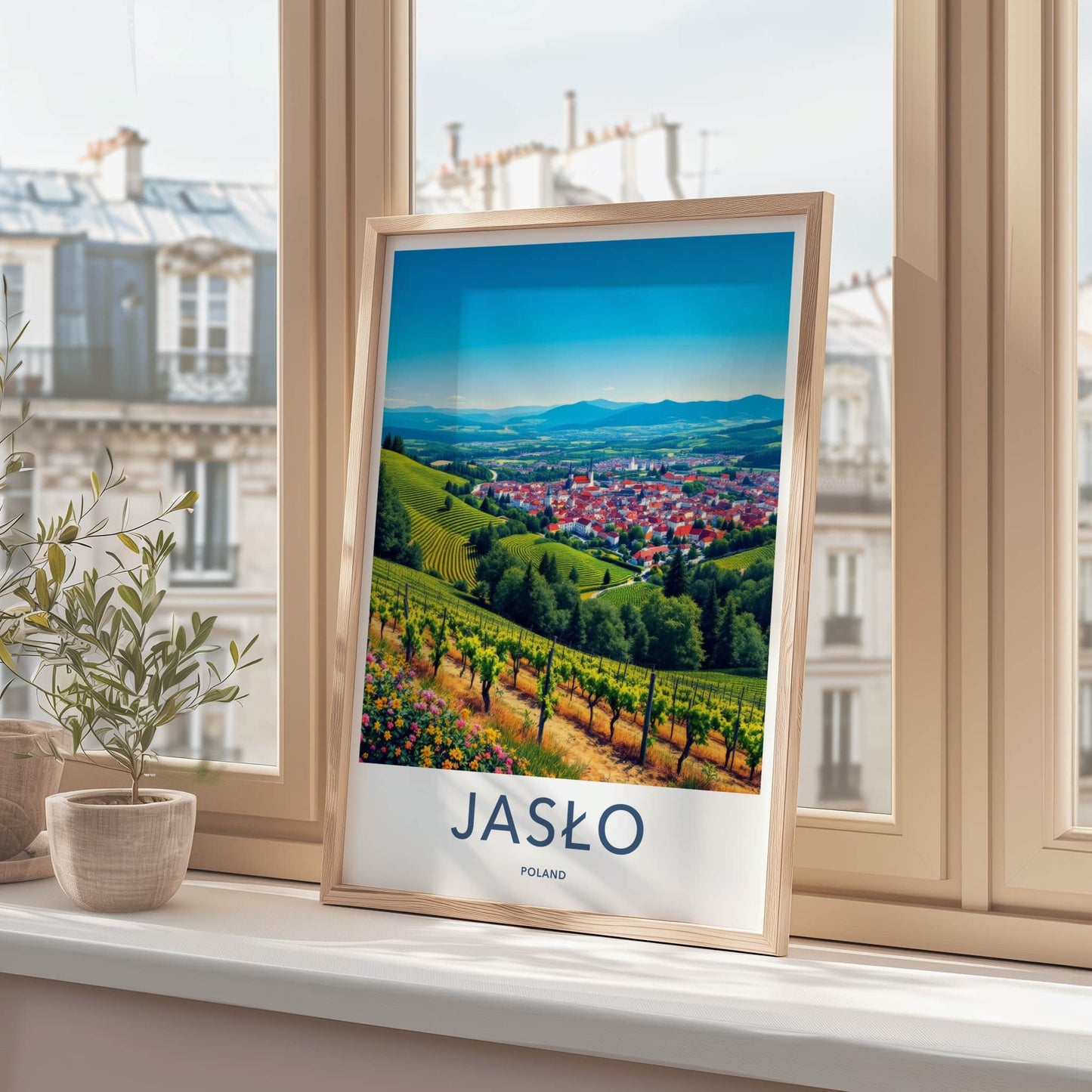 Jaslo Poster - Poland Travel Art - Rolling Vineyard Town Home Decor