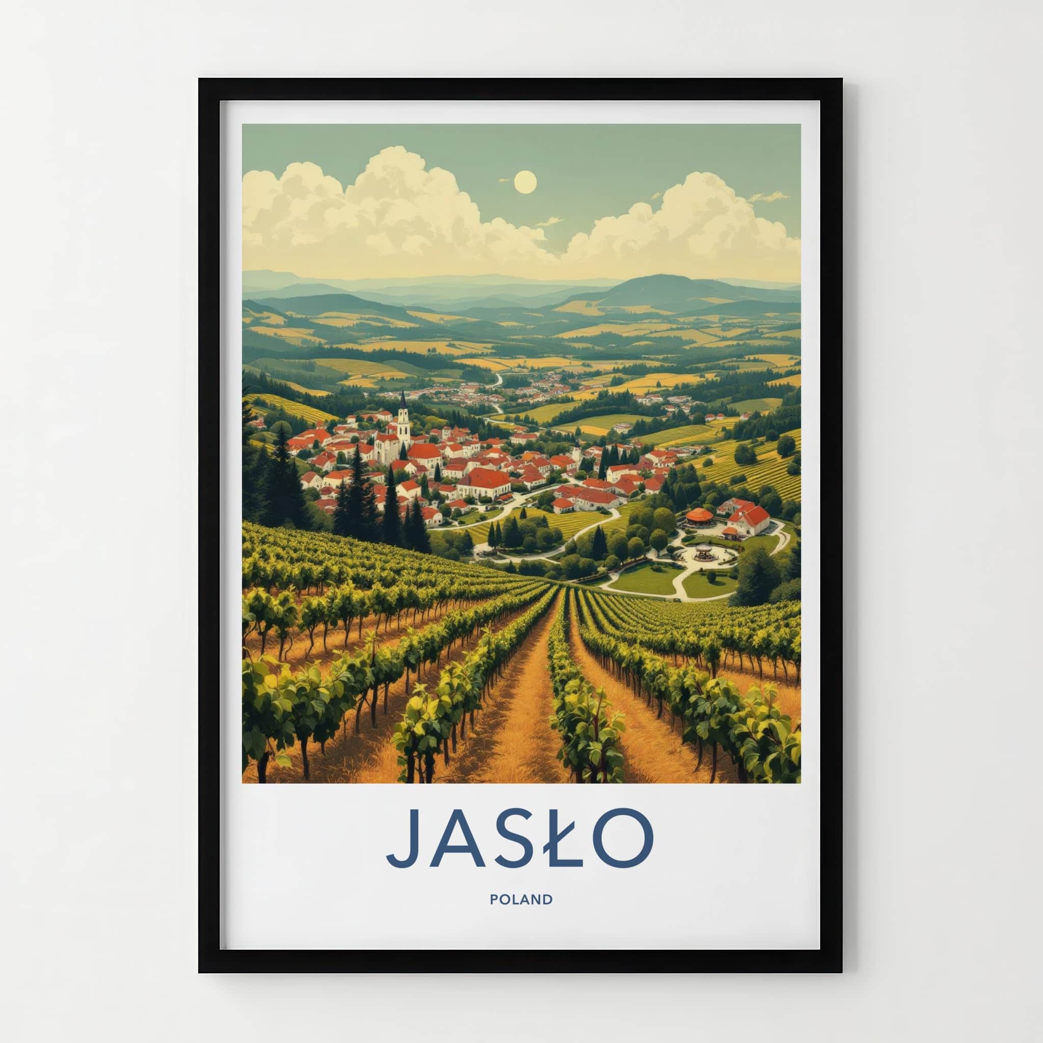 Jaslo Poster - Poland Travel Art - Rolling Vineyard Village Home Decor