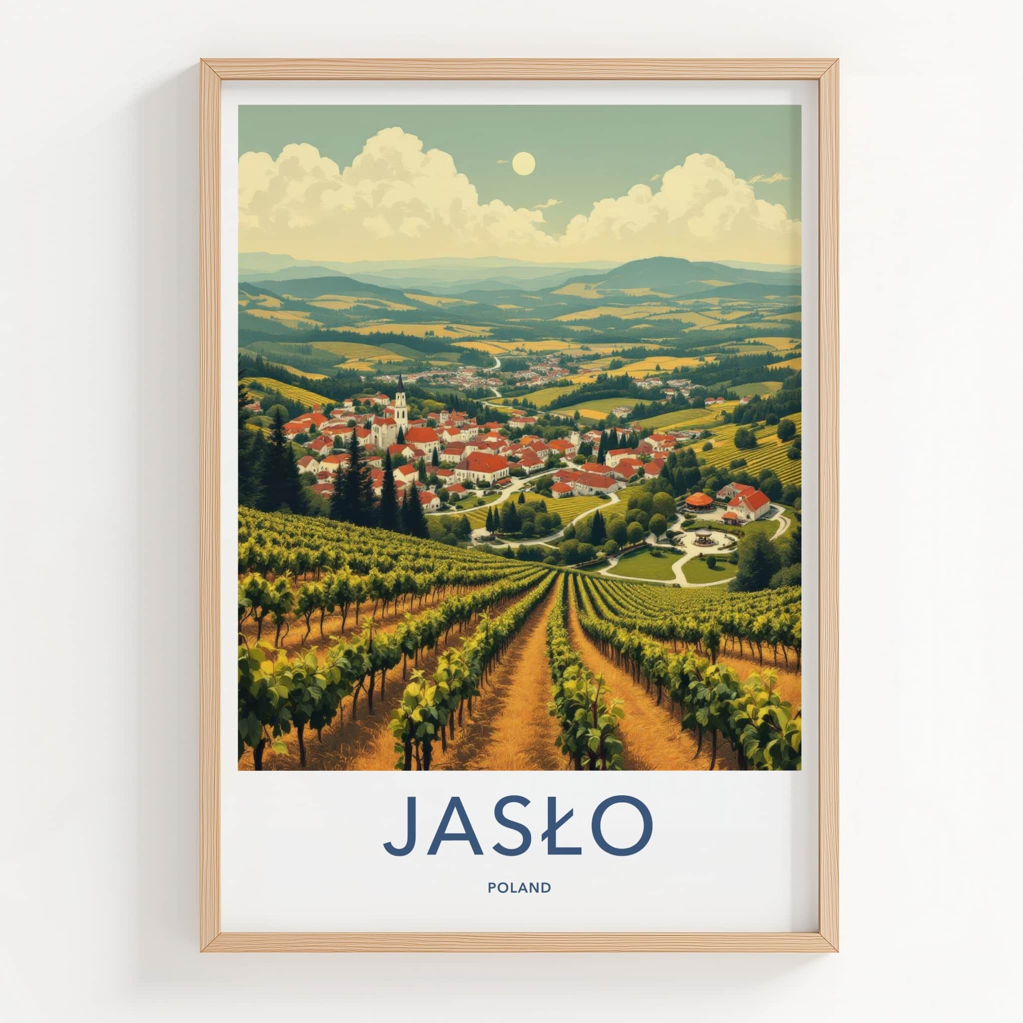 Jaslo Poster - Poland Travel Art - Rolling Vineyard Village Home Decor