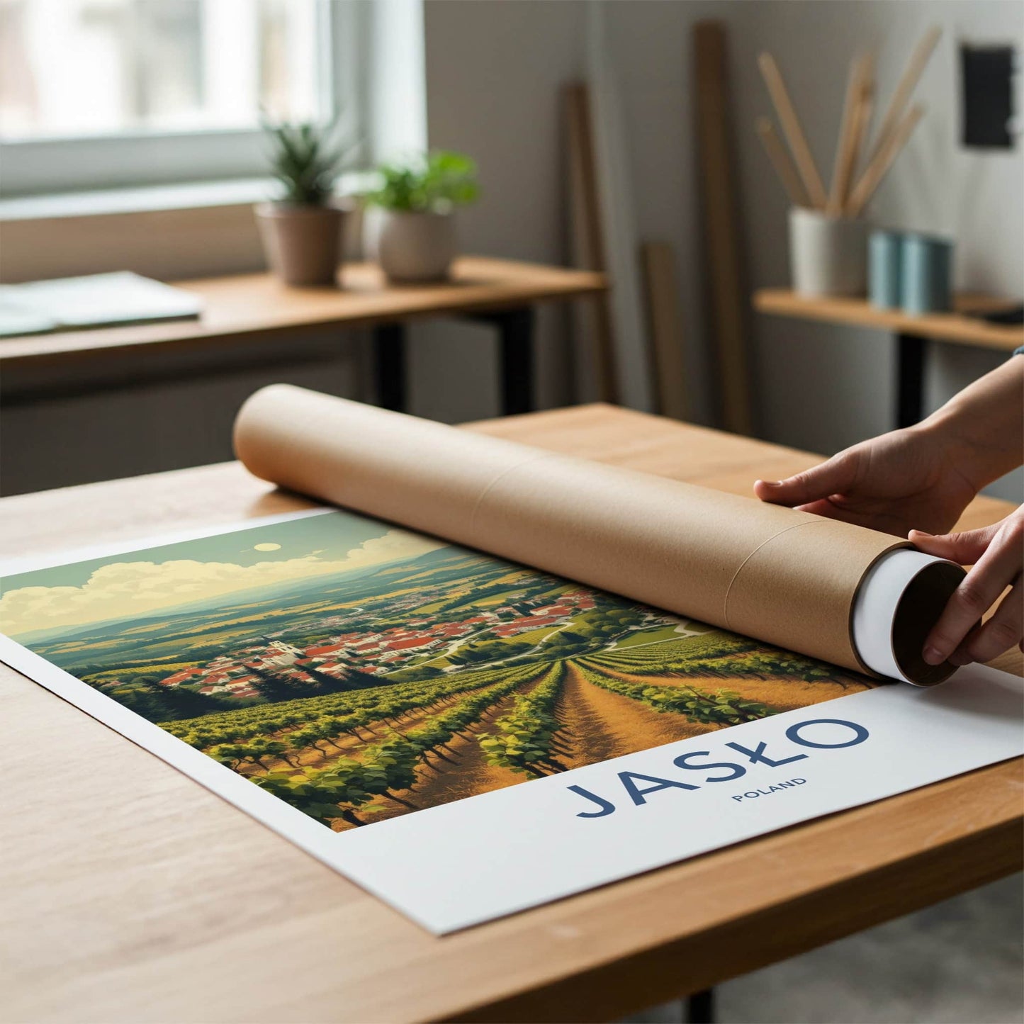 Jaslo Poster - Poland Travel Art - Rolling Vineyard Village Home Decor