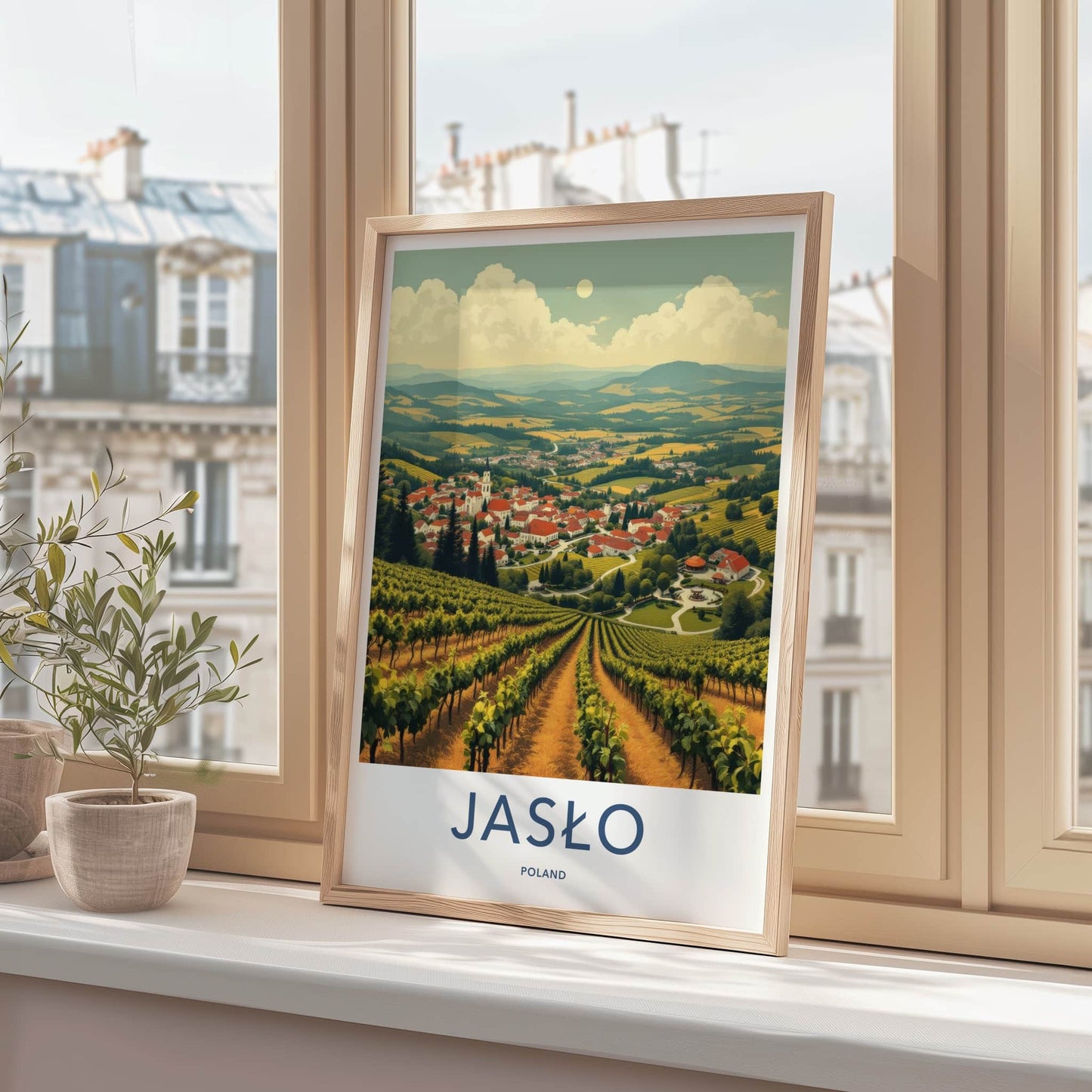 Jaslo Poster - Poland Travel Art - Rolling Vineyard Village Home Decor