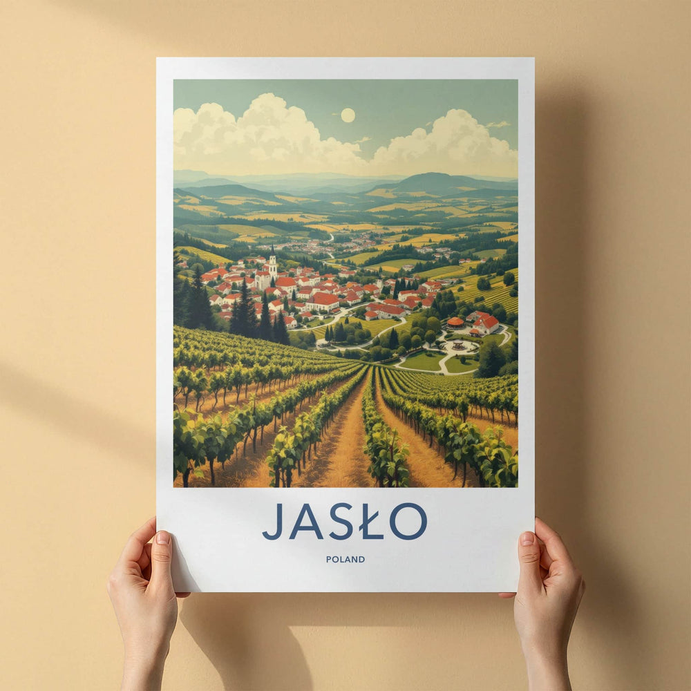Jaslo Poster - Poland Travel Art - Rolling Vineyard Village Home Decor