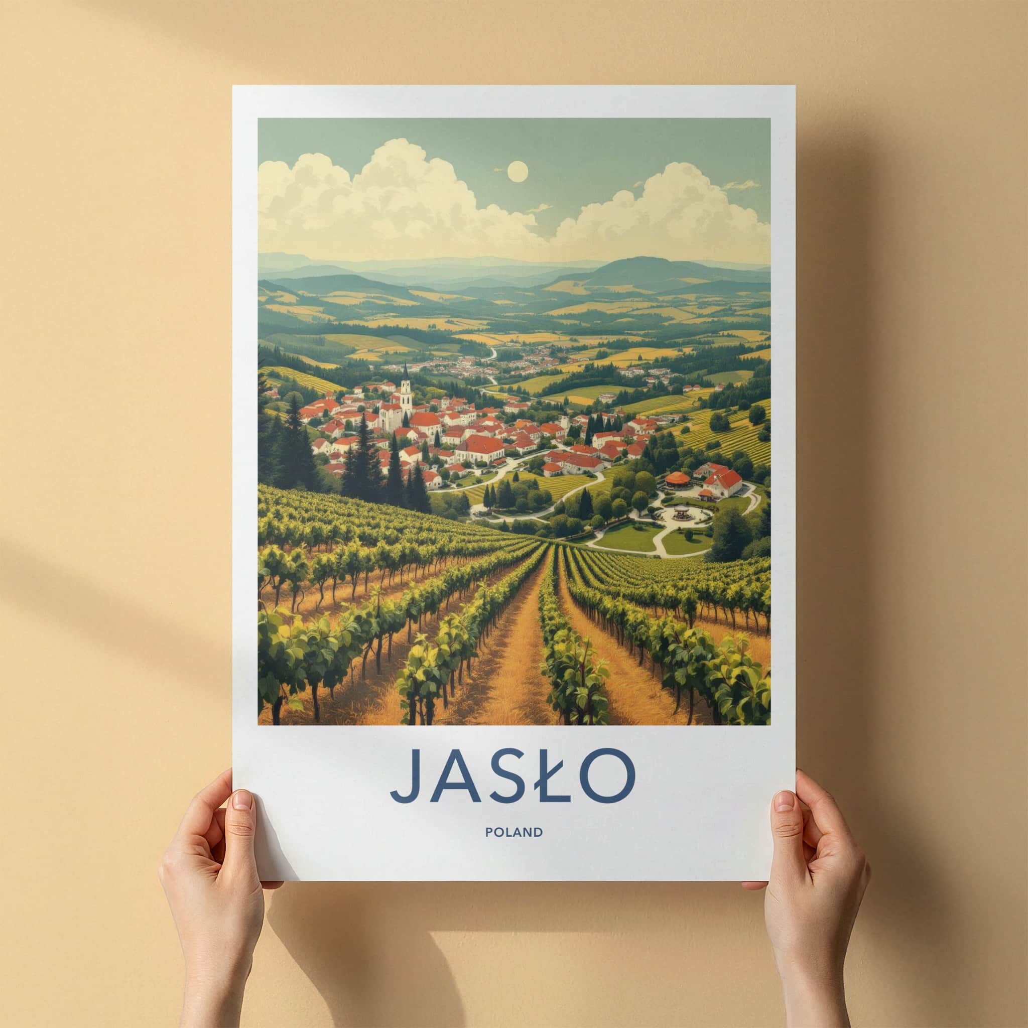 Jaslo Poster - Poland Travel Art - Rolling Vineyard Village Home Decor