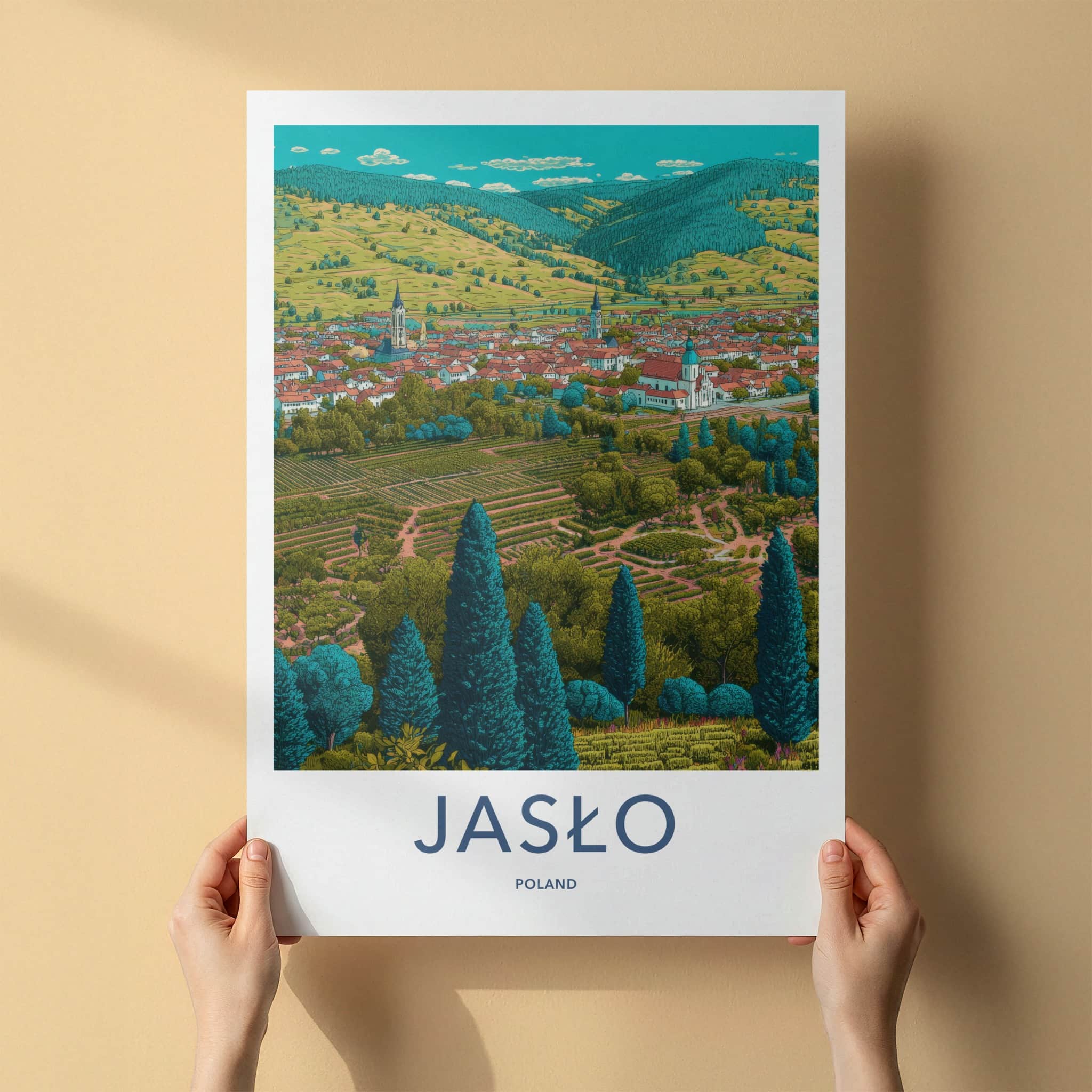 Jaslo Poster - Poland Travel Art - Roofed Town Vineyard Home Decor