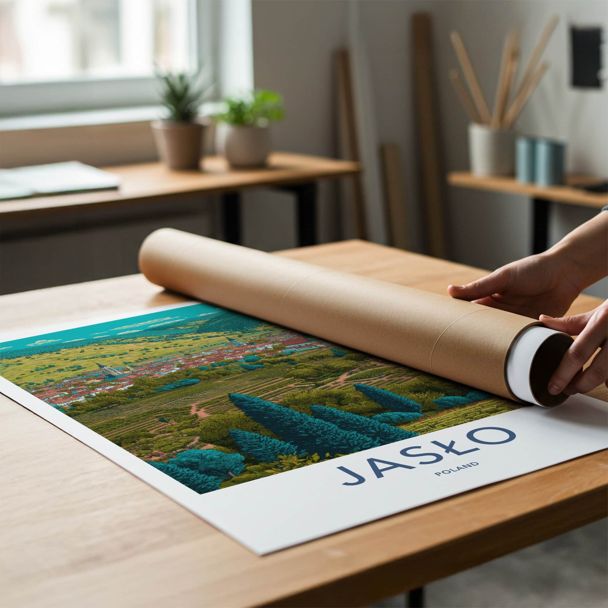 Jaslo Poster - Poland Travel Art - Roofed Town Vineyard Home Decor