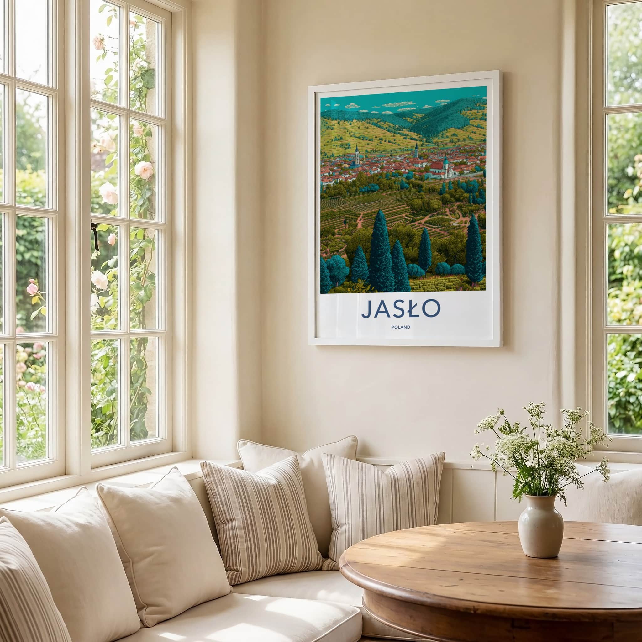 Jaslo Poster - Poland Travel Art - Roofed Town Vineyard Home Decor