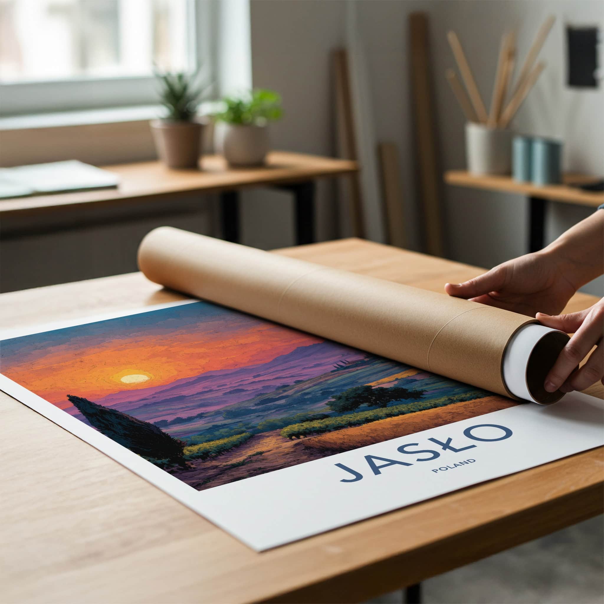 Jaslo Poster - Poland Travel Art - Vibrant Sunset Landscape Home Decor