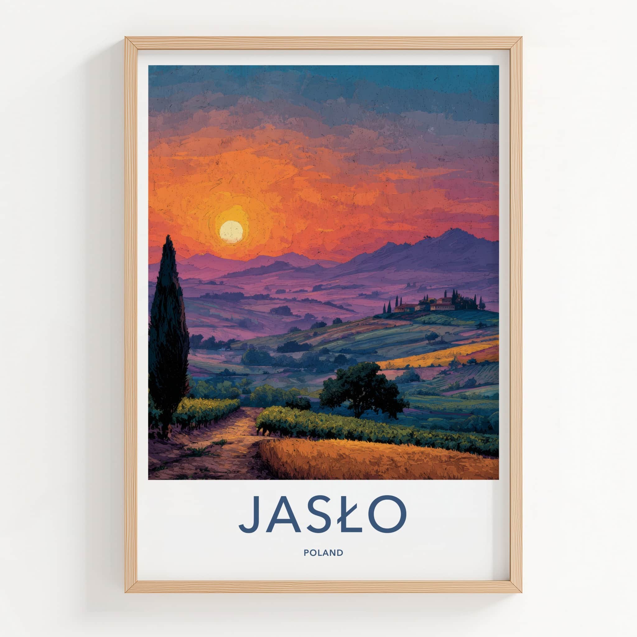 Jaslo Poster - Poland Travel Art - Vibrant Sunset Landscape Home Decor