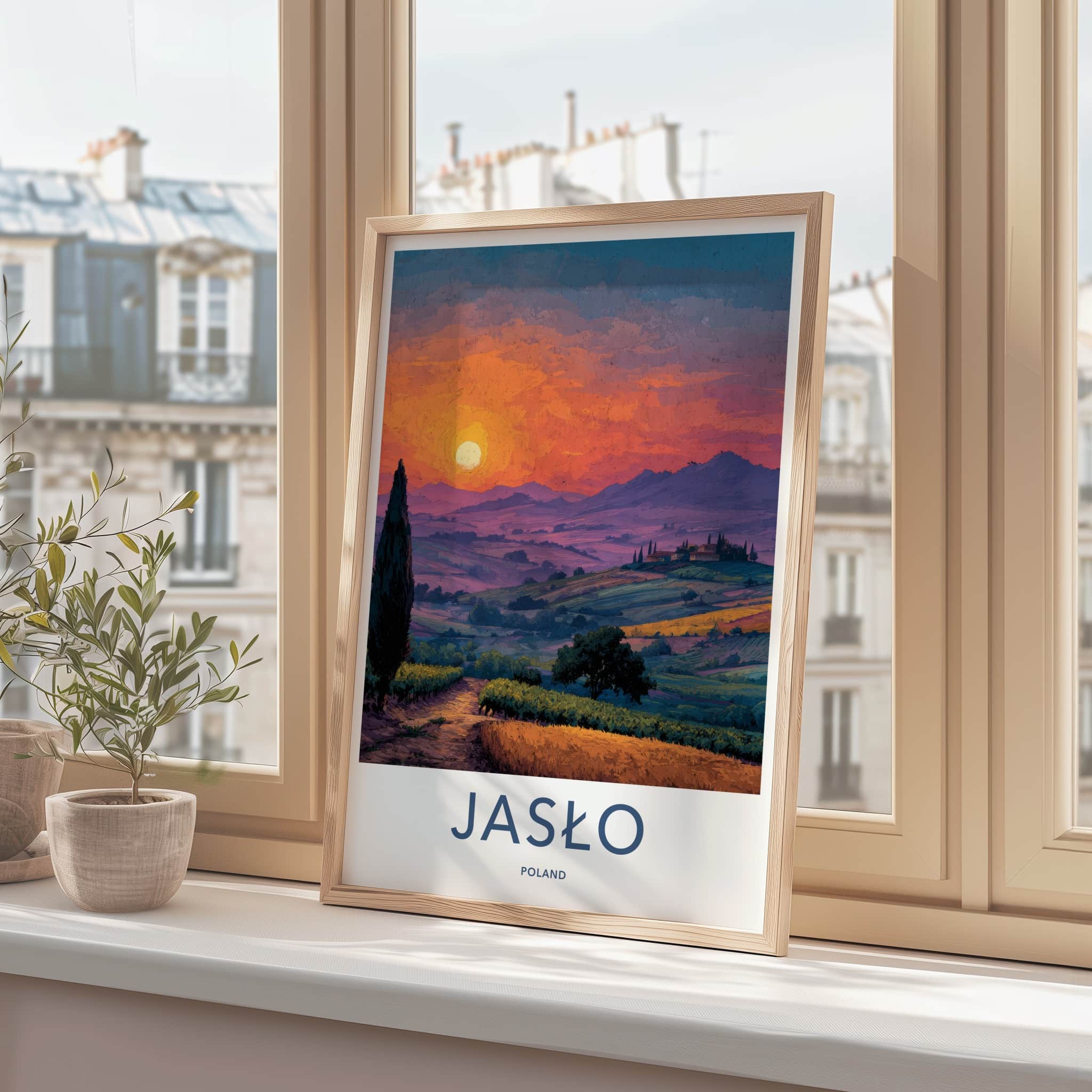 Jaslo Poster - Poland Travel Art - Vibrant Sunset Landscape Home Decor