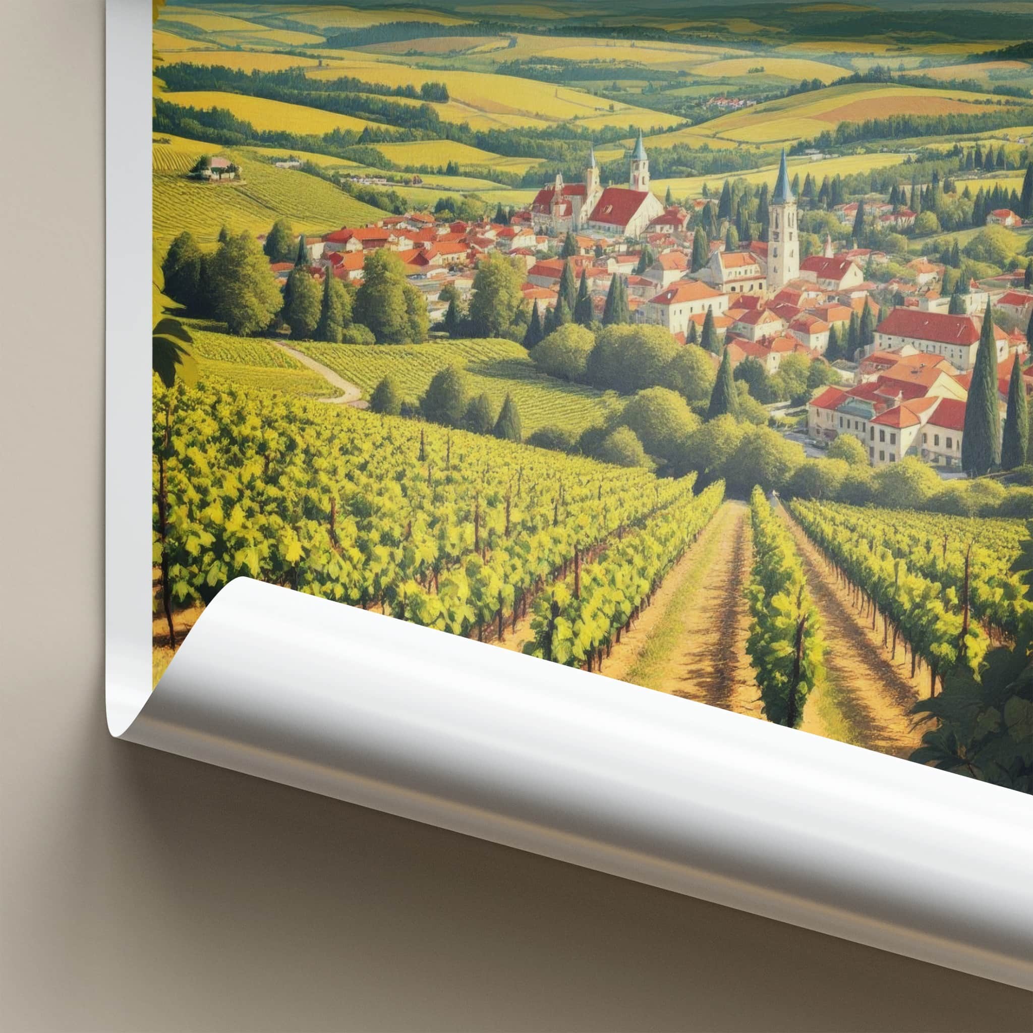 Jaslo Poster - Poland Travel Art - Vineyard village landscape Home Decor