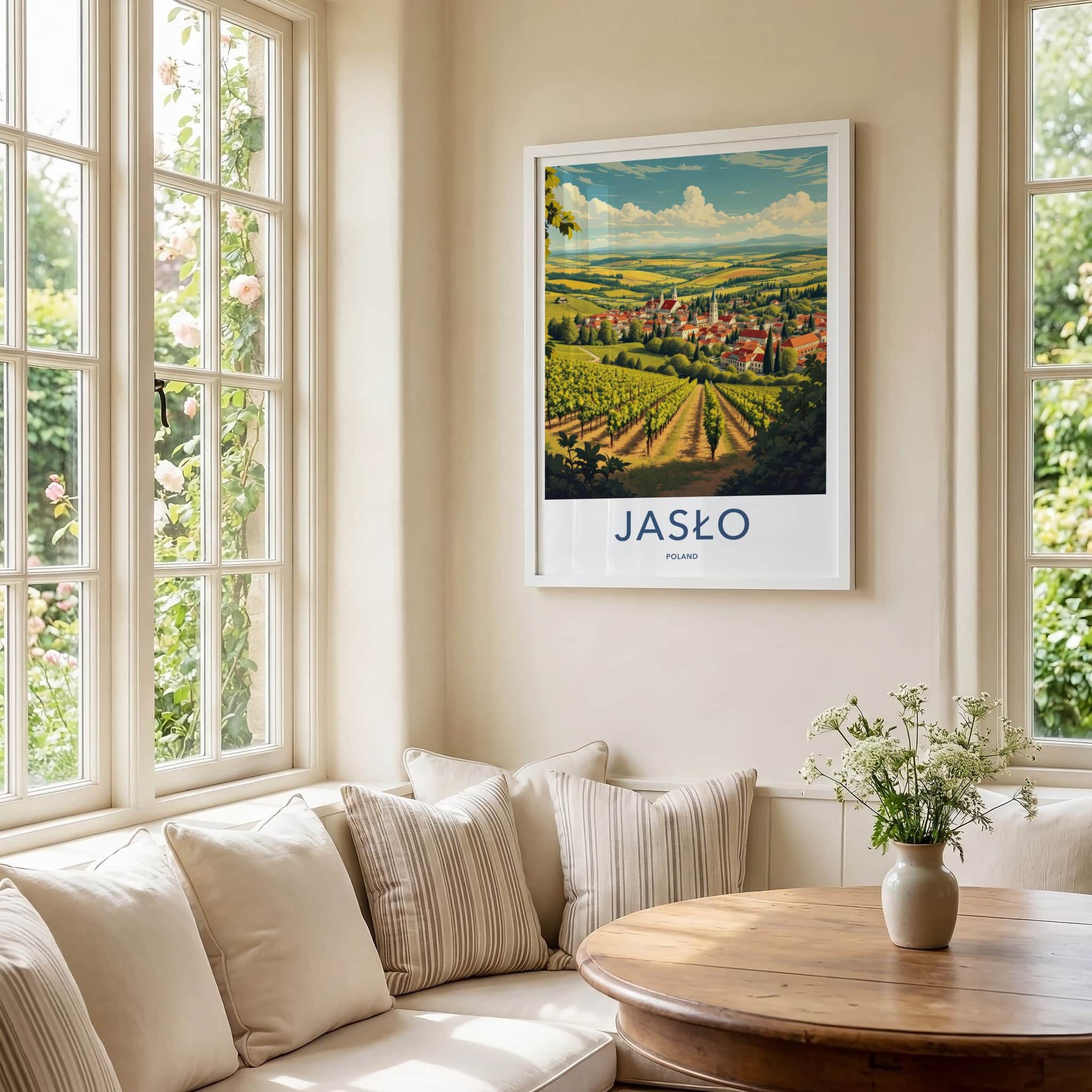 Jaslo Poster - Poland Travel Art - Vineyard village landscape Home Decor