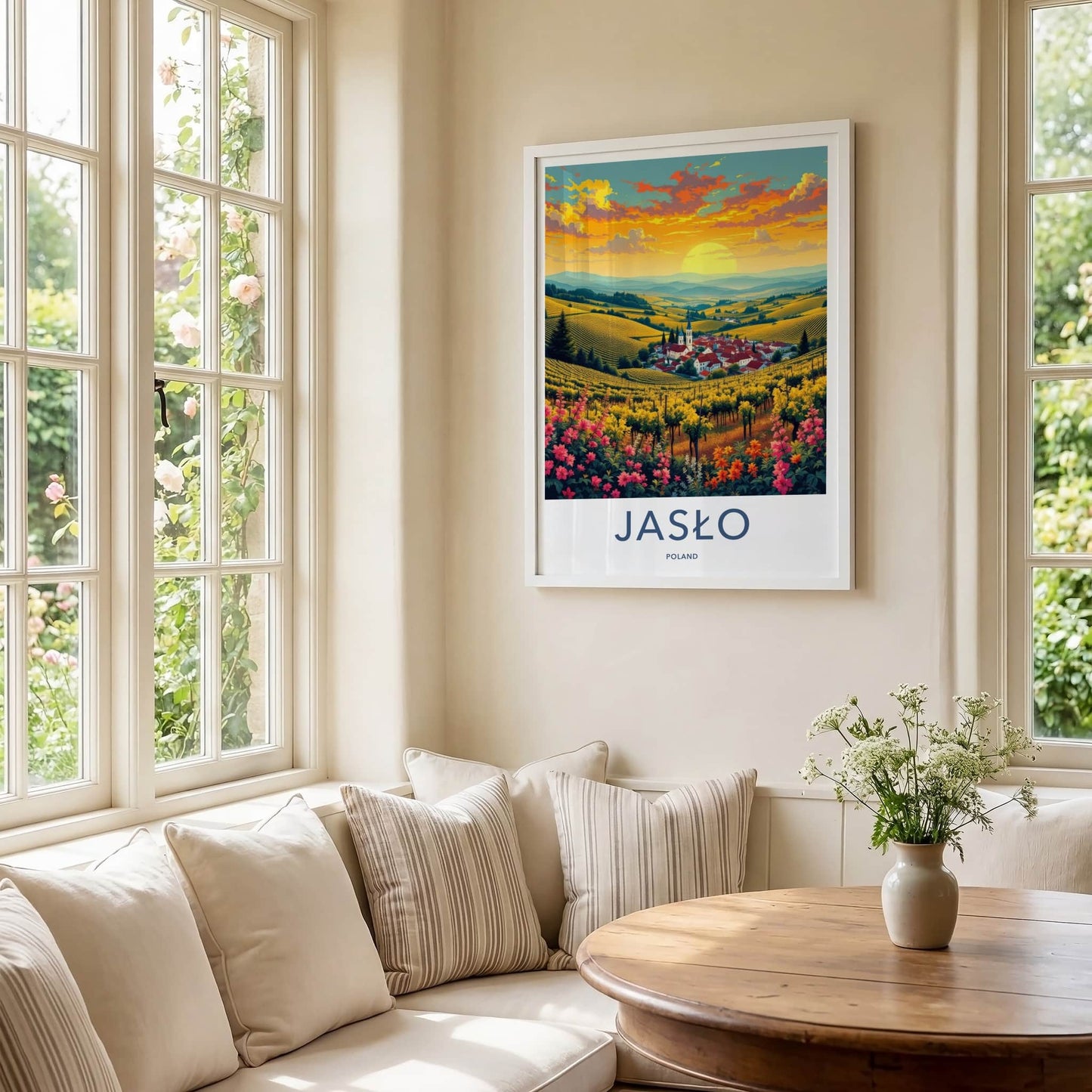 Jaslo Poster - Poland Travel Art - Vineyard Village Sunset Home Decor