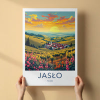 Jaslo Poster - Poland Travel Art - Vineyard Village Sunset Home Decor