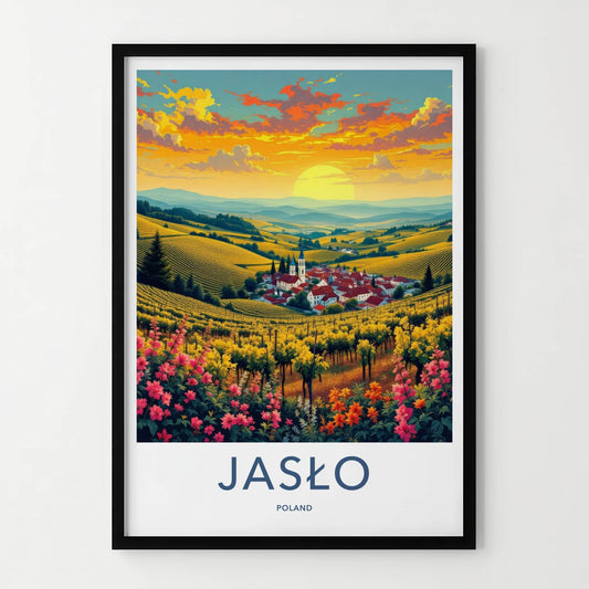 Jaslo Poster - Poland Travel Art - Vineyard Village Sunset Home Decor