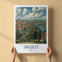 Jaslo Poster - Poland Travel Print - Red Roof Cityscape Lounge Decor