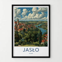 Jaslo Poster - Poland Travel Print - Red Roof Cityscape Lounge Decor