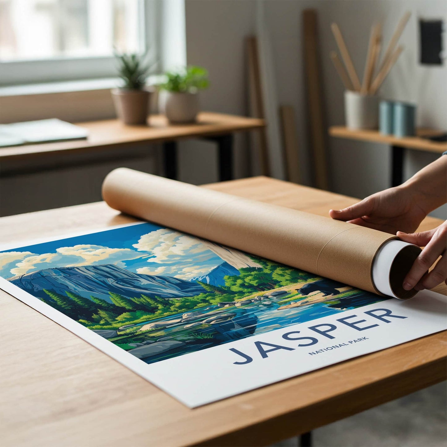 Jasper National Park Poster - Canada Travel Art - Wild River Bear Home Decor