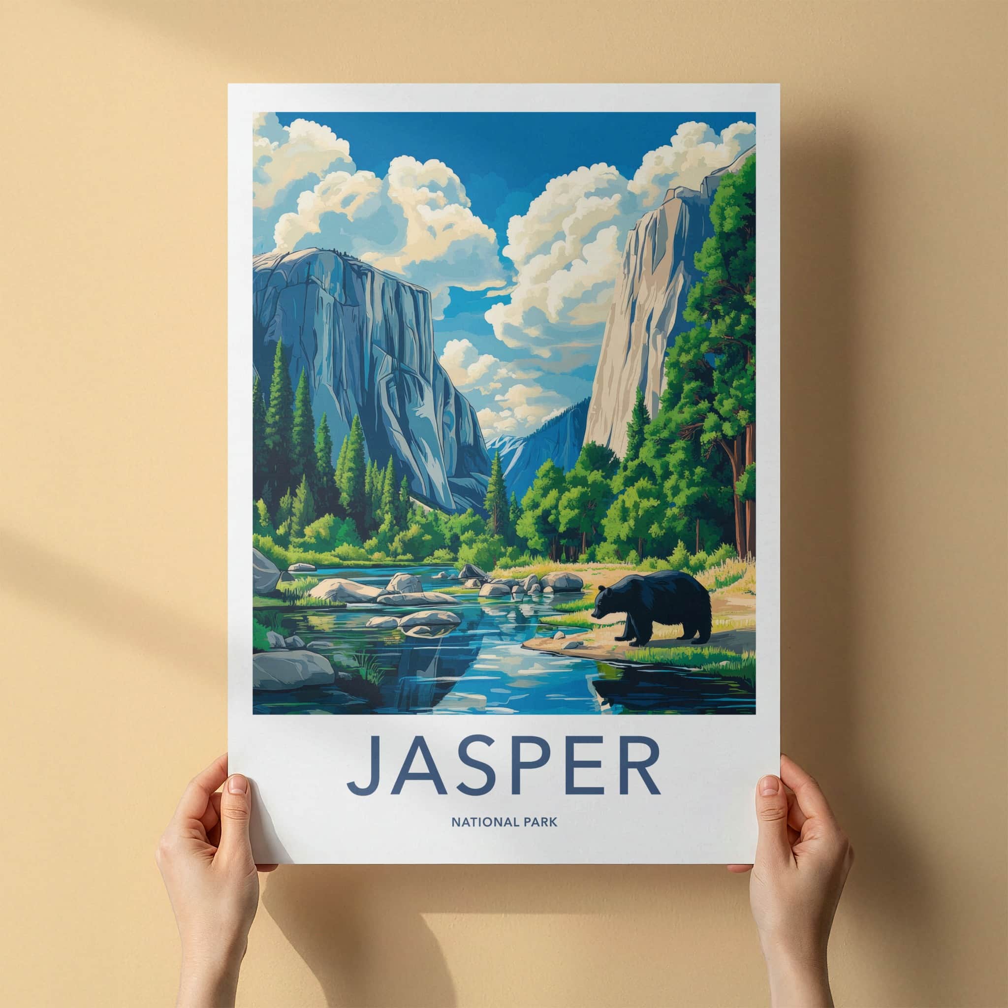 Jasper National Park Poster - Canada Travel Art - Wild River Bear Home Decor