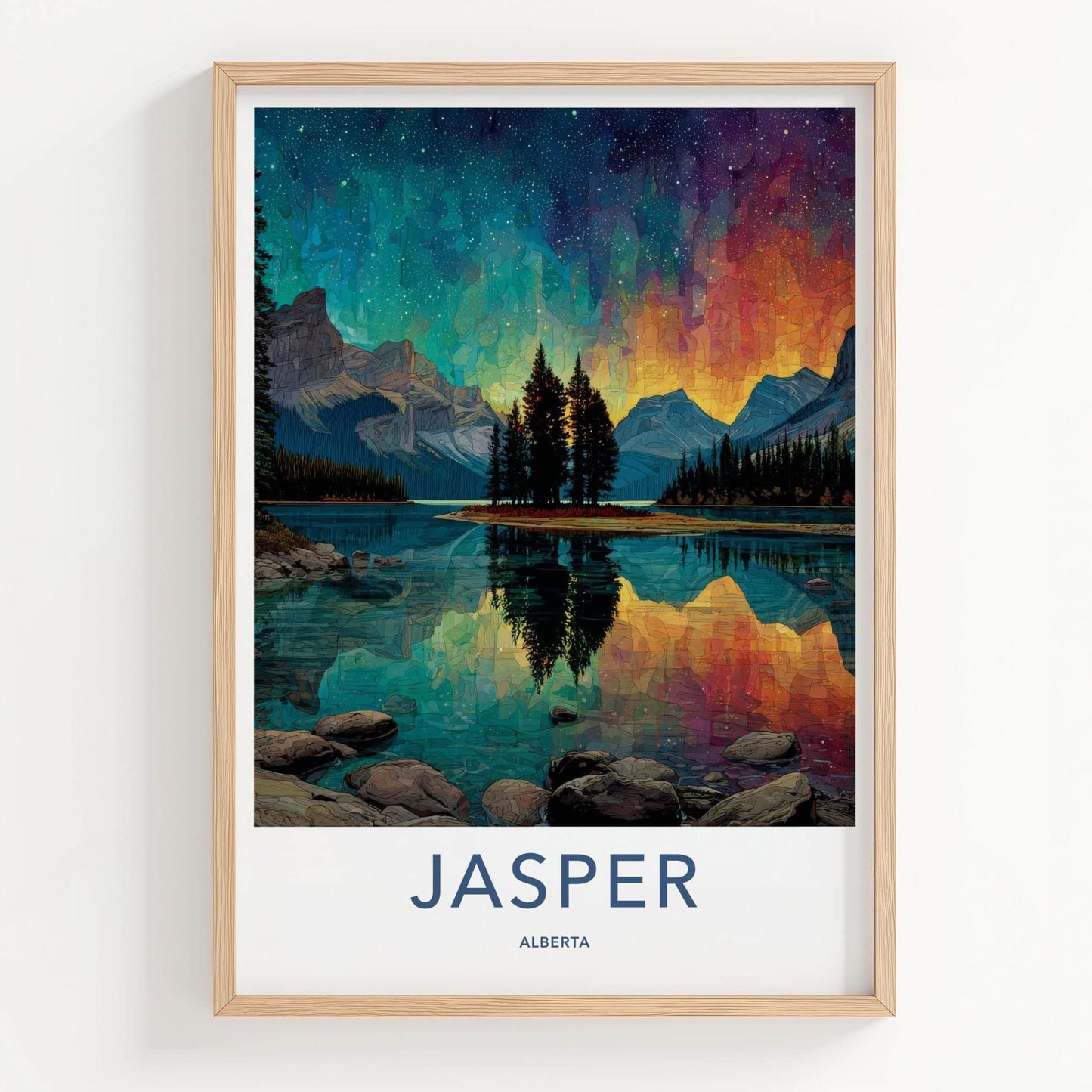 Jasper Poster - Canada Travel Art - Stained Glass Mountain Wall Decor