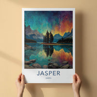 Jasper Poster - Canada Travel Art - Stained Glass Mountain Wall Decor