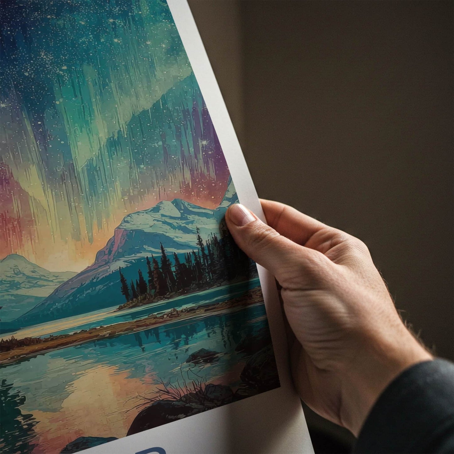 Jasper Poster - Canada Travel Print - Northern Lights Lake Lounge Decor