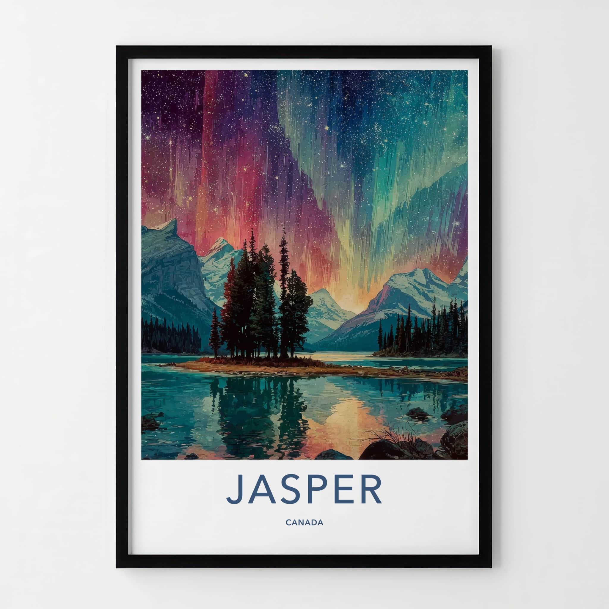 Jasper Poster - Canada Travel Print - Northern Lights Lake Lounge Decor