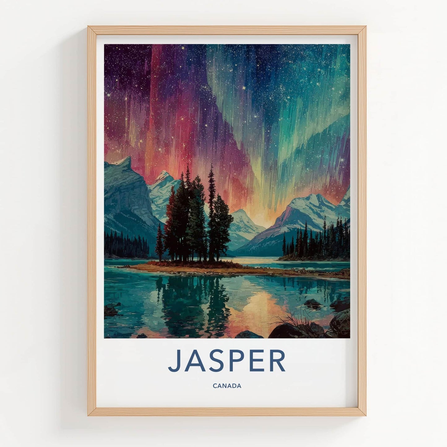 Jasper Poster - Canada Travel Print - Northern Lights Lake Lounge Decor