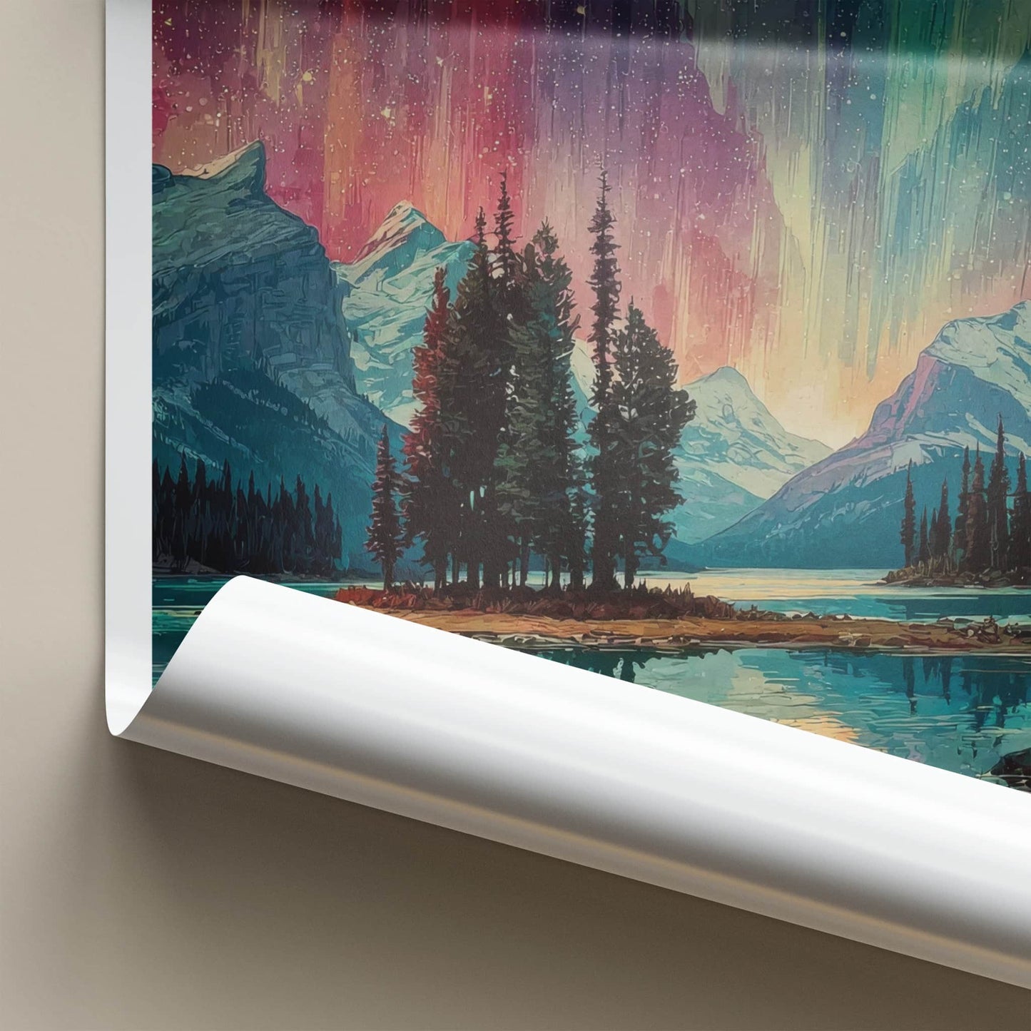 Jasper Poster - Canada Travel Print - Northern Lights Lake Lounge Decor