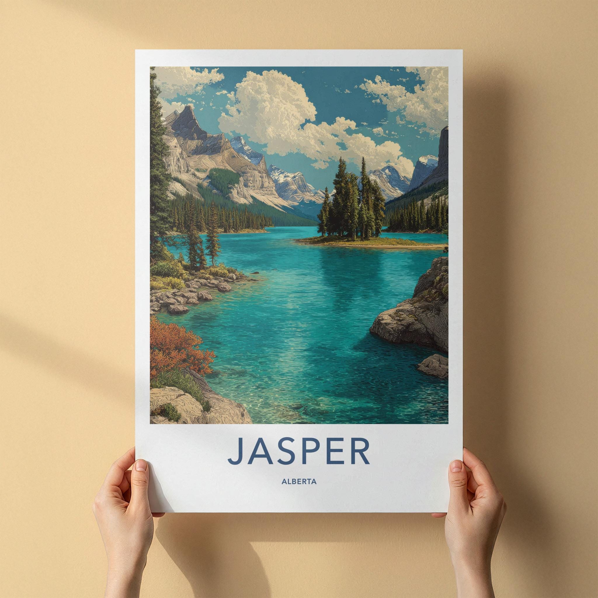 Jasper Poster - Canada Wall Art - Turquoise Lake Island Home Decor