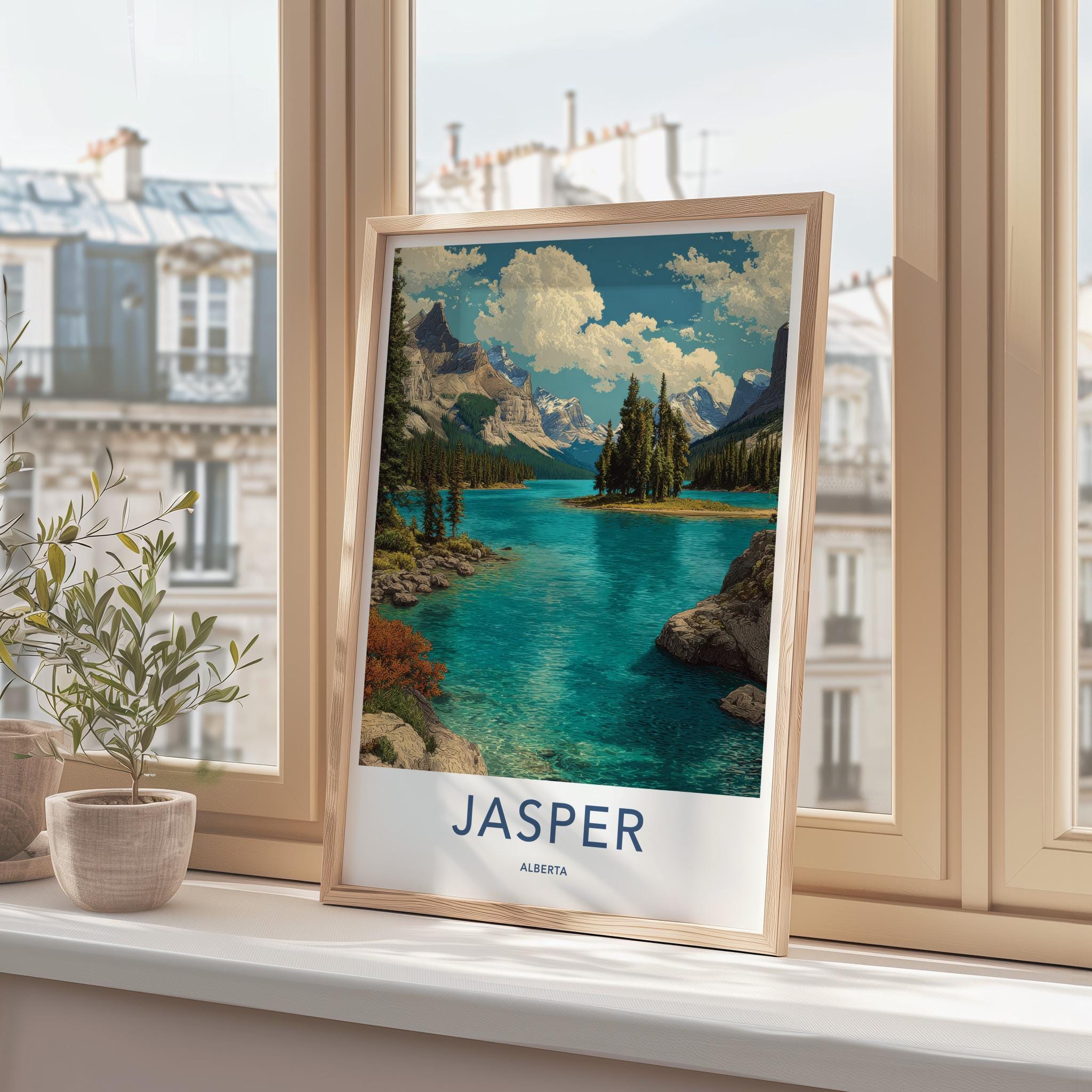 Jasper Poster - Canada Wall Art - Turquoise Lake Island Home Decor
