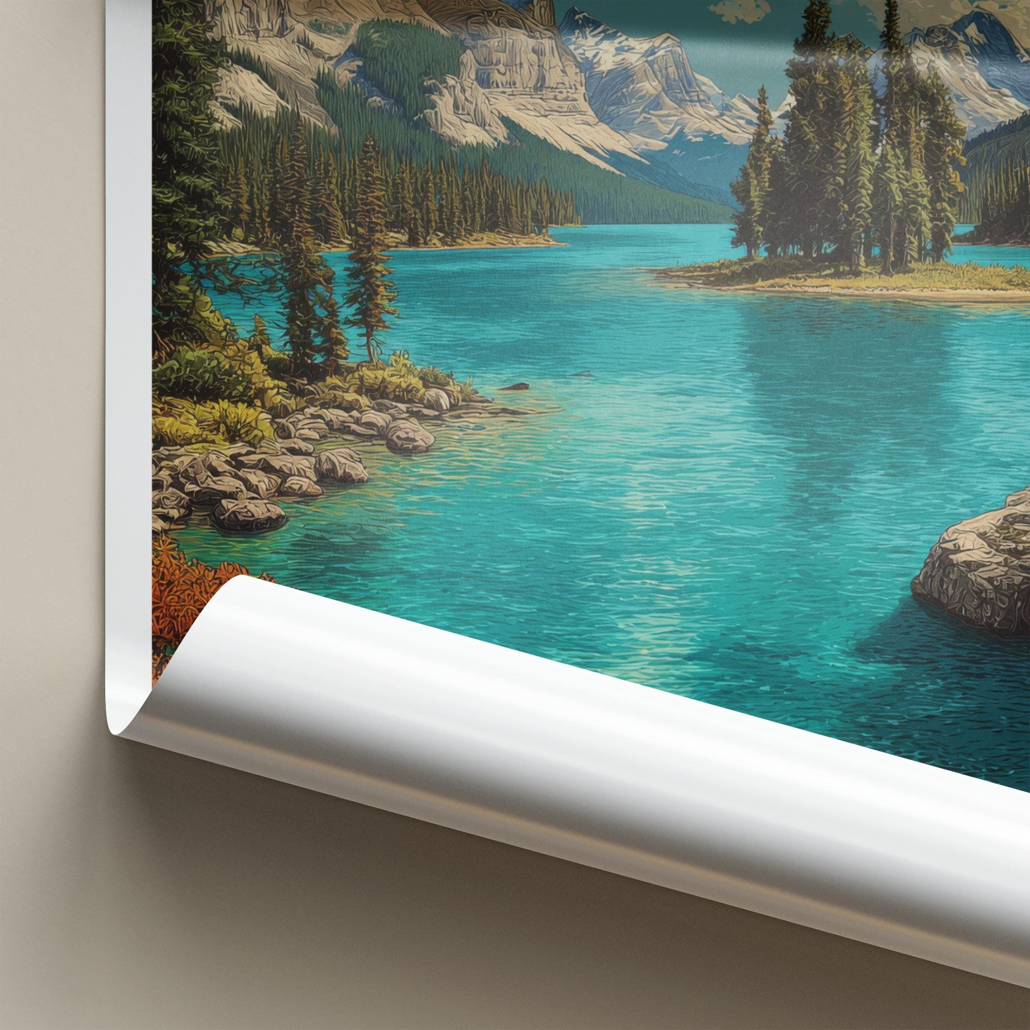 Jasper Poster - Canada Wall Art - Turquoise Lake Island Home Decor