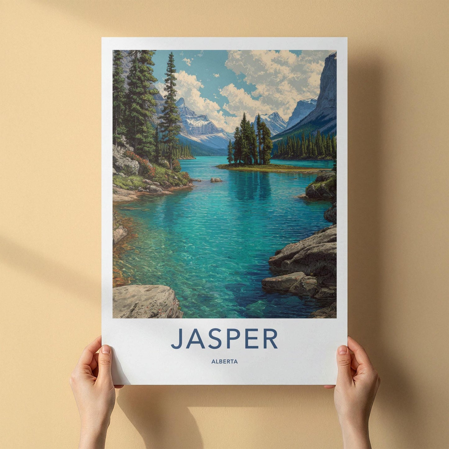 Jasper Poster - Canada Wall Art - Turquoise Lake Island Home Decor