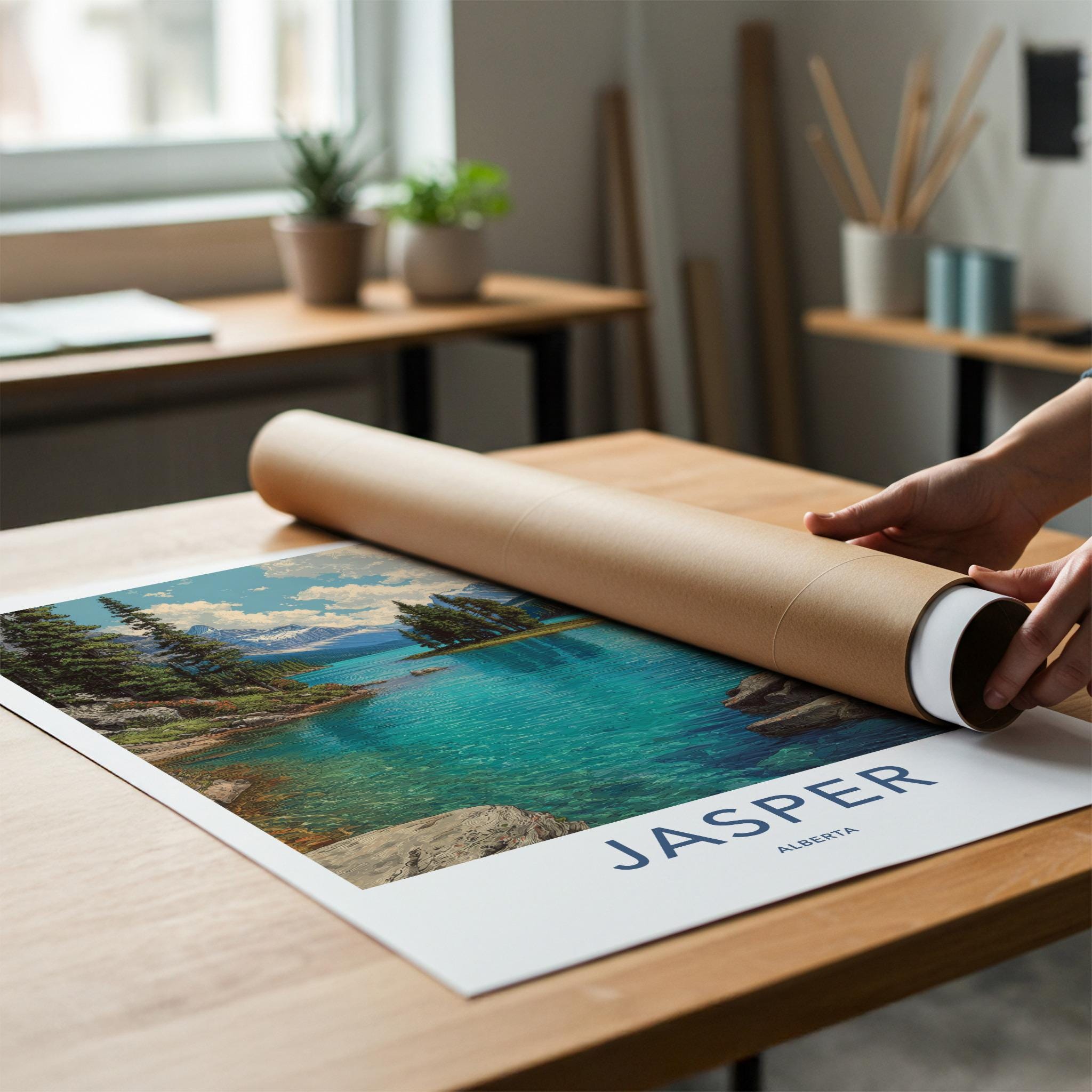Jasper Poster - Canada Wall Art - Turquoise Lake Island Home Decor